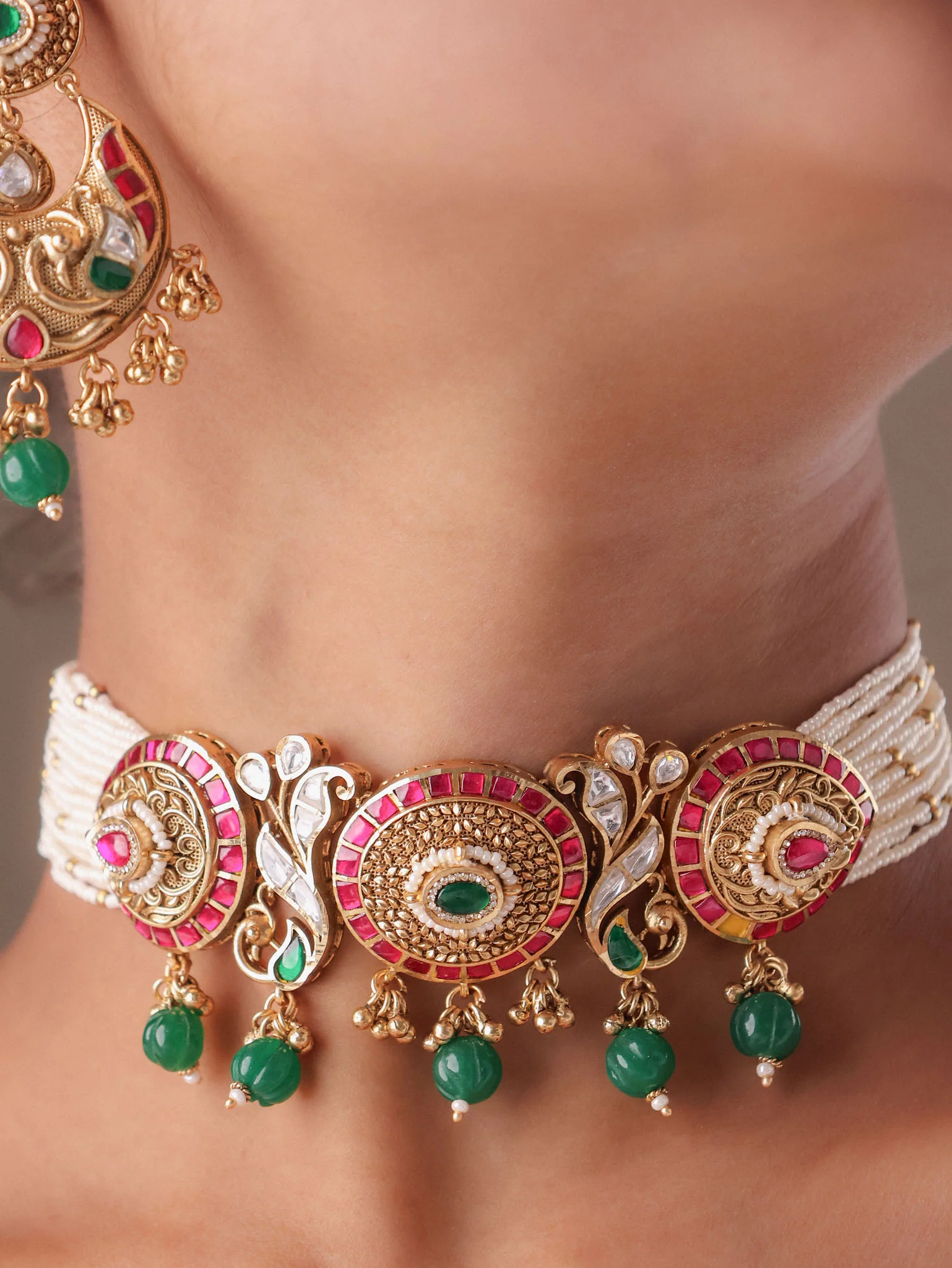 Peacock Emerald Gulnaar Choker Set - Image 2
