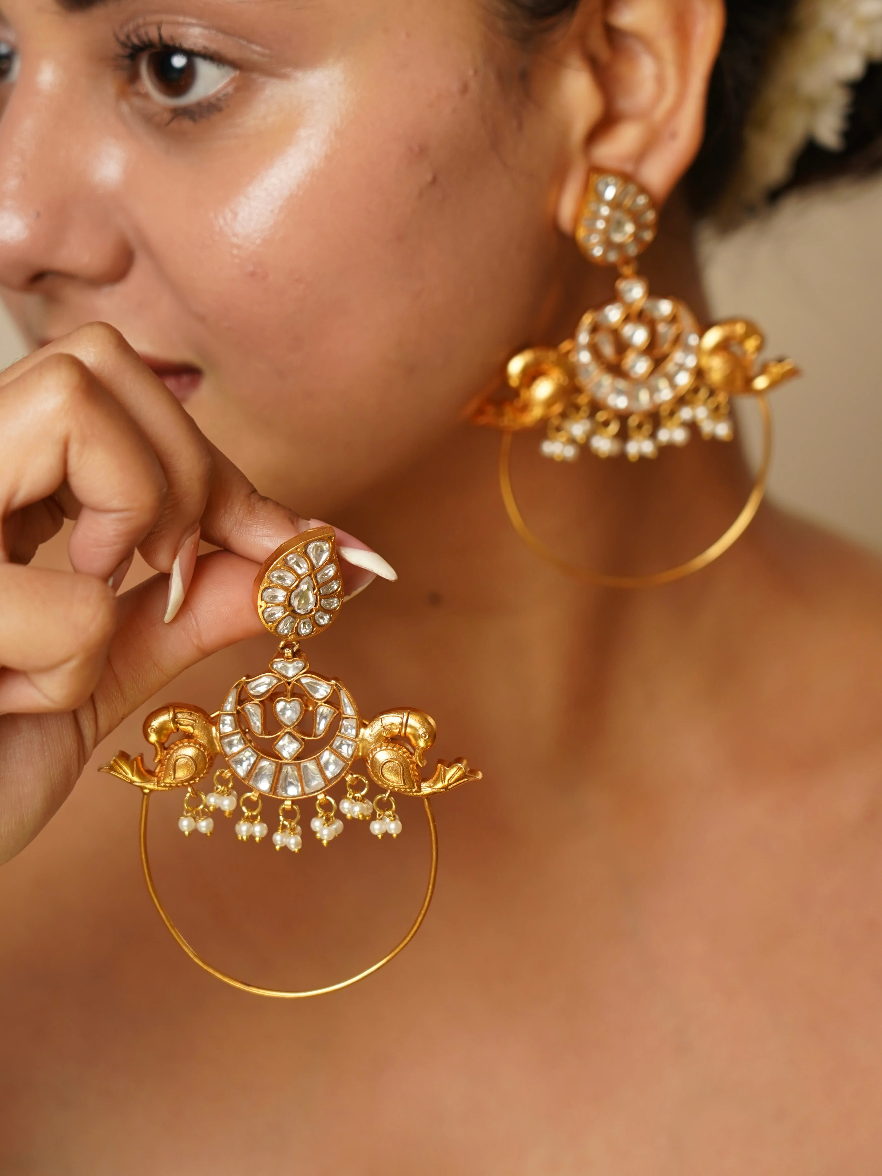 Peacock Polki Hoop Earrings