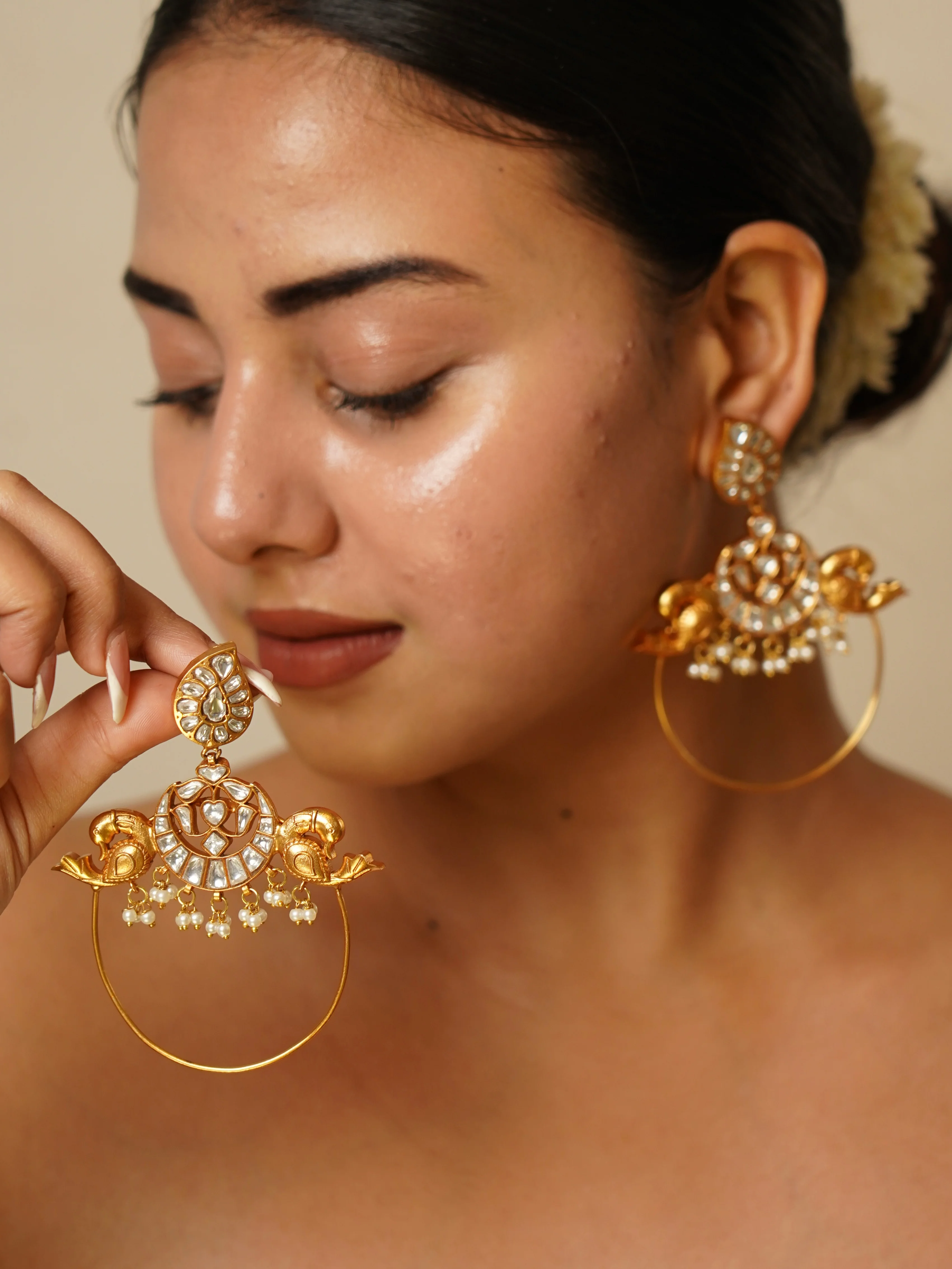 Peacock Polki Hoop Earrings - Image 2