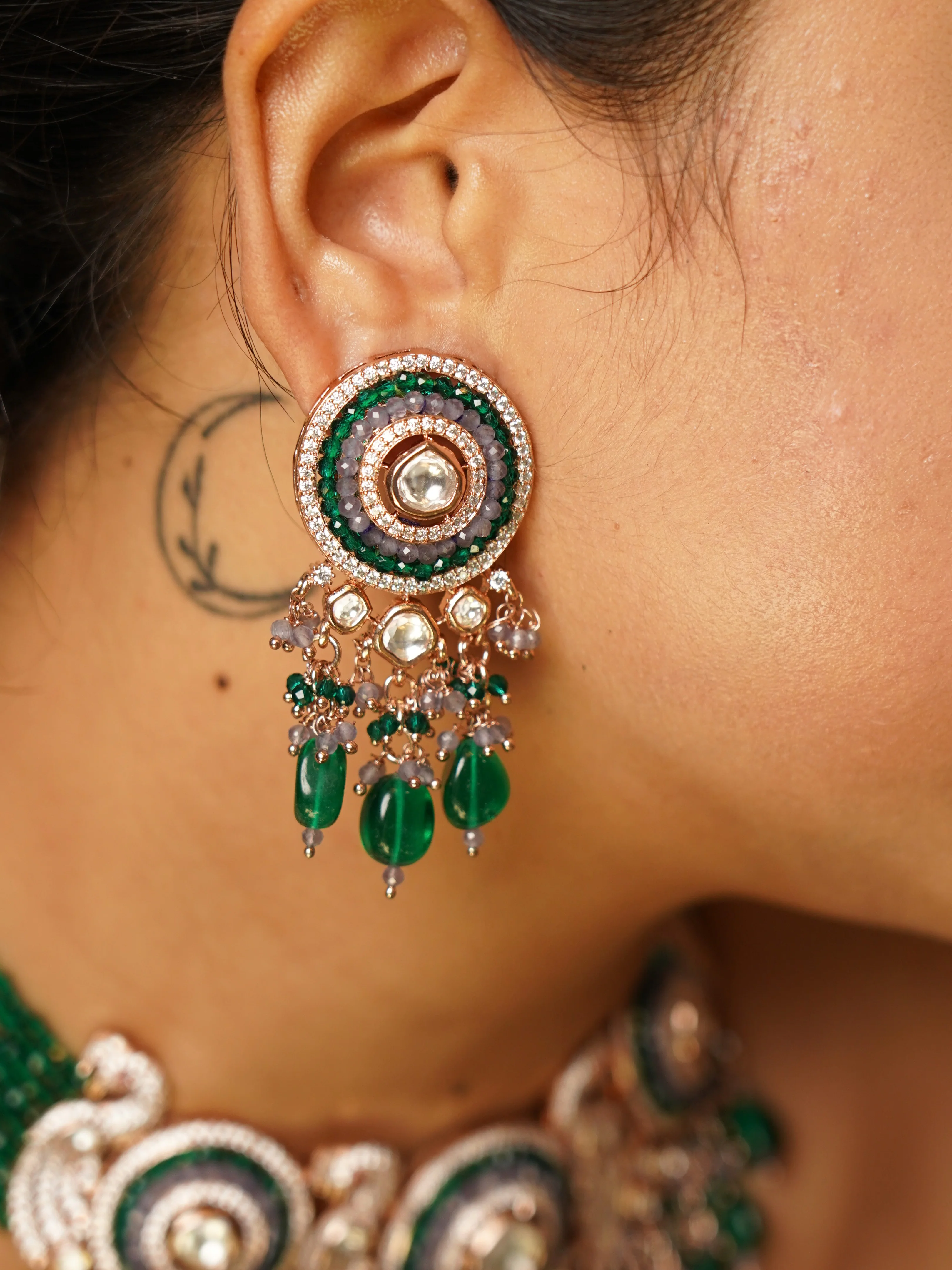 Peacock Radiance Luxe Necklace Choker Set with matching earrings - Image 4