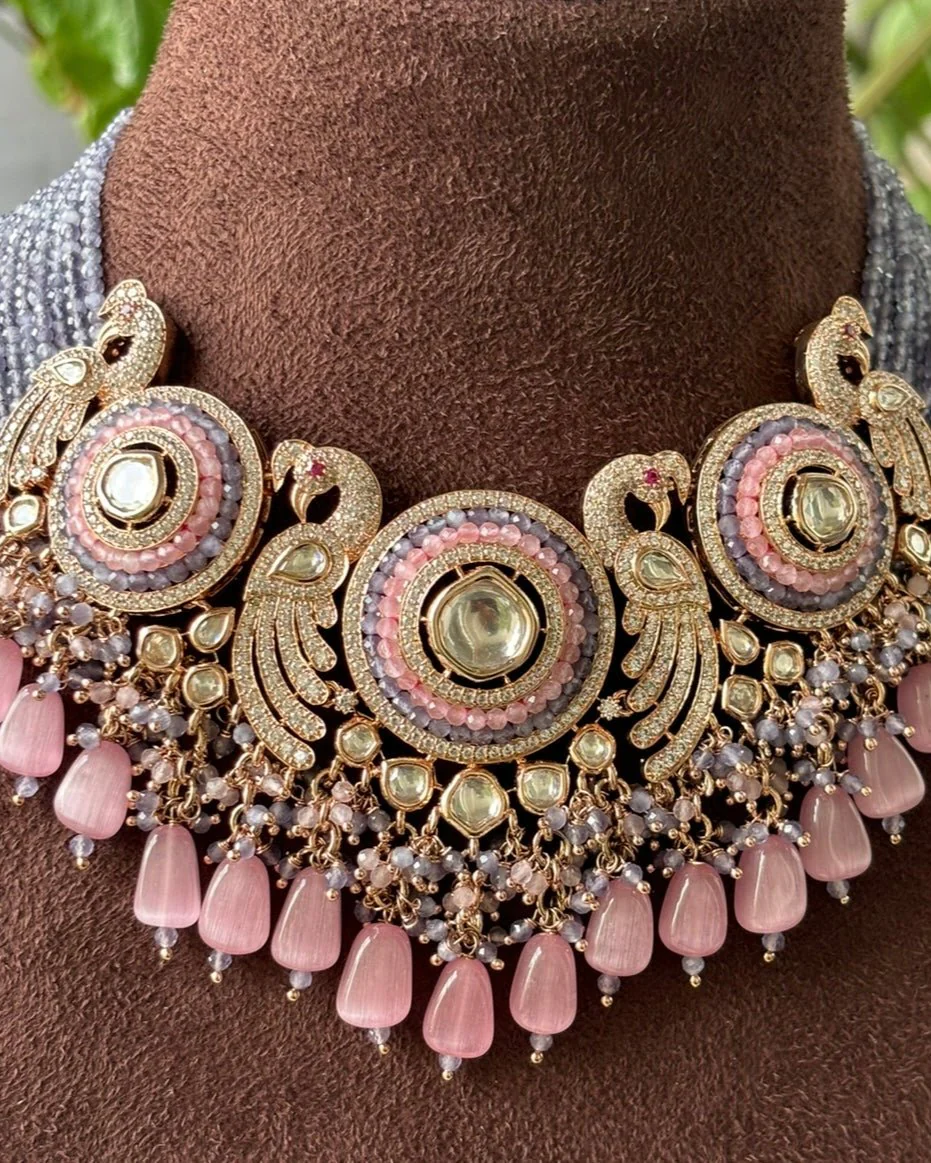 Peacock Radiance Luxe Necklace Choker Set with matching earrings - Image 7