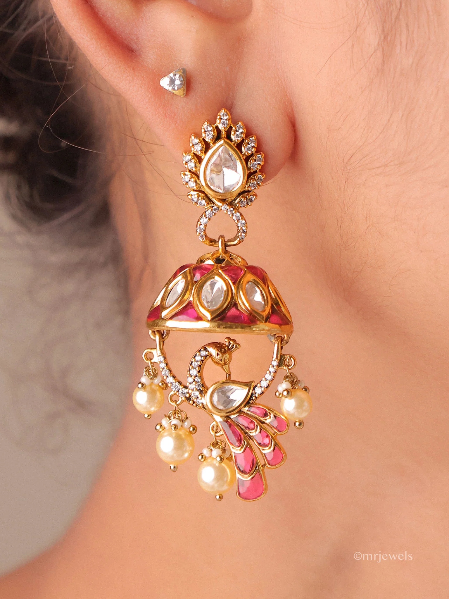 Pearl Drop Dome Jhumkas - Image 2