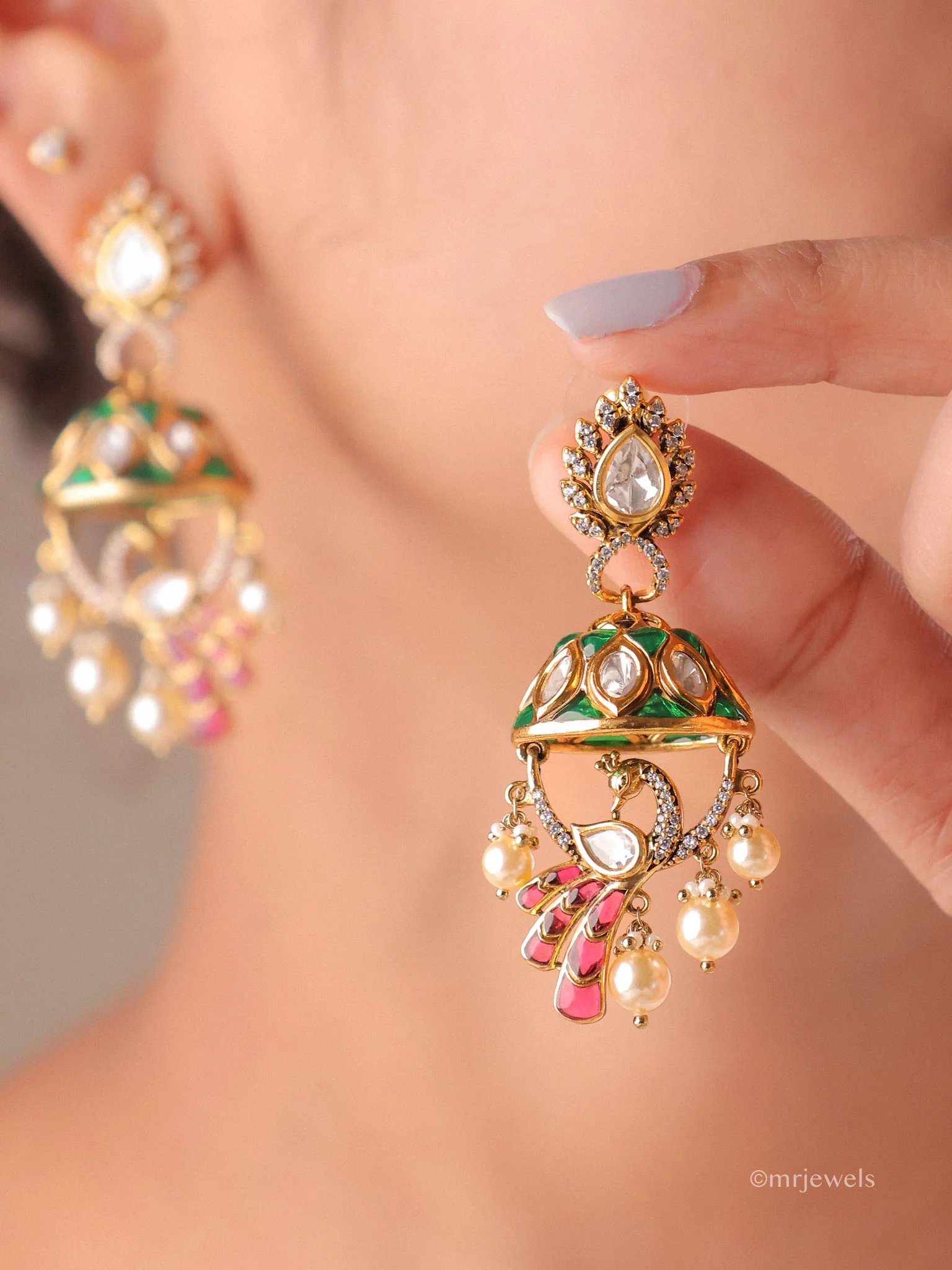 Pearl Drop Dome Jhumkas - Image 3