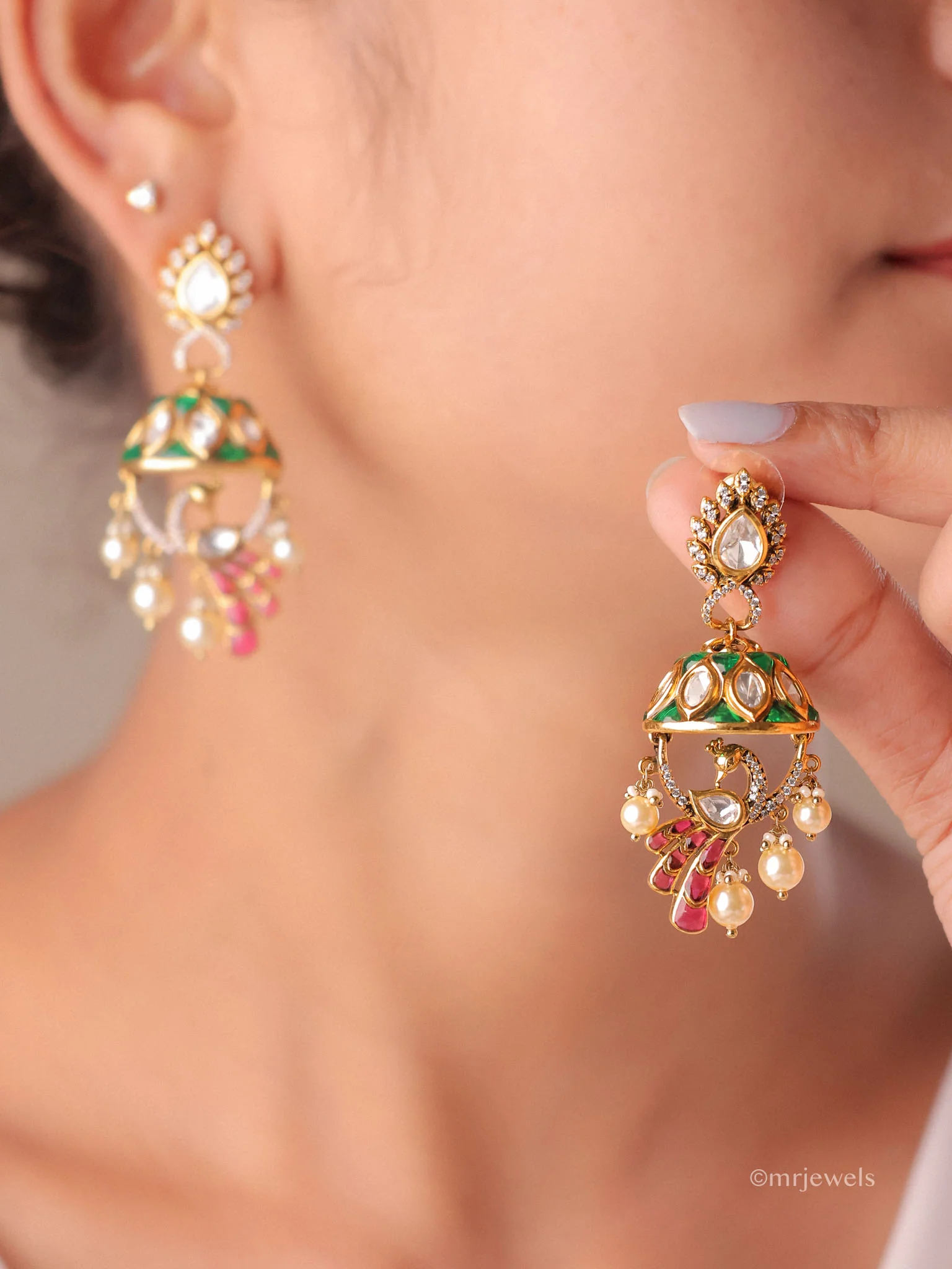 Pearl Drop Dome Jhumkas - Image 4