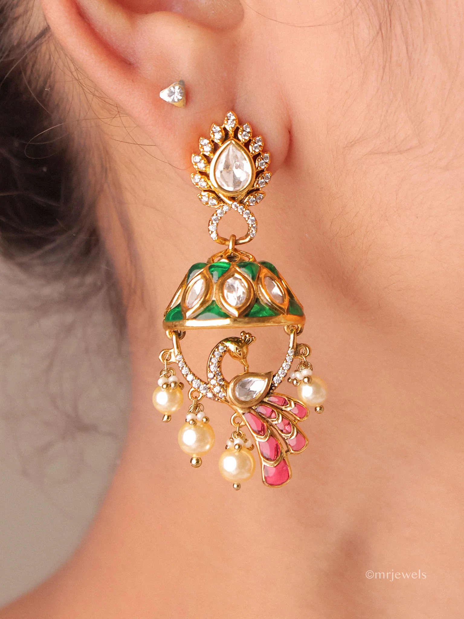 Pearl Drop Dome Jhumkas - Image 5