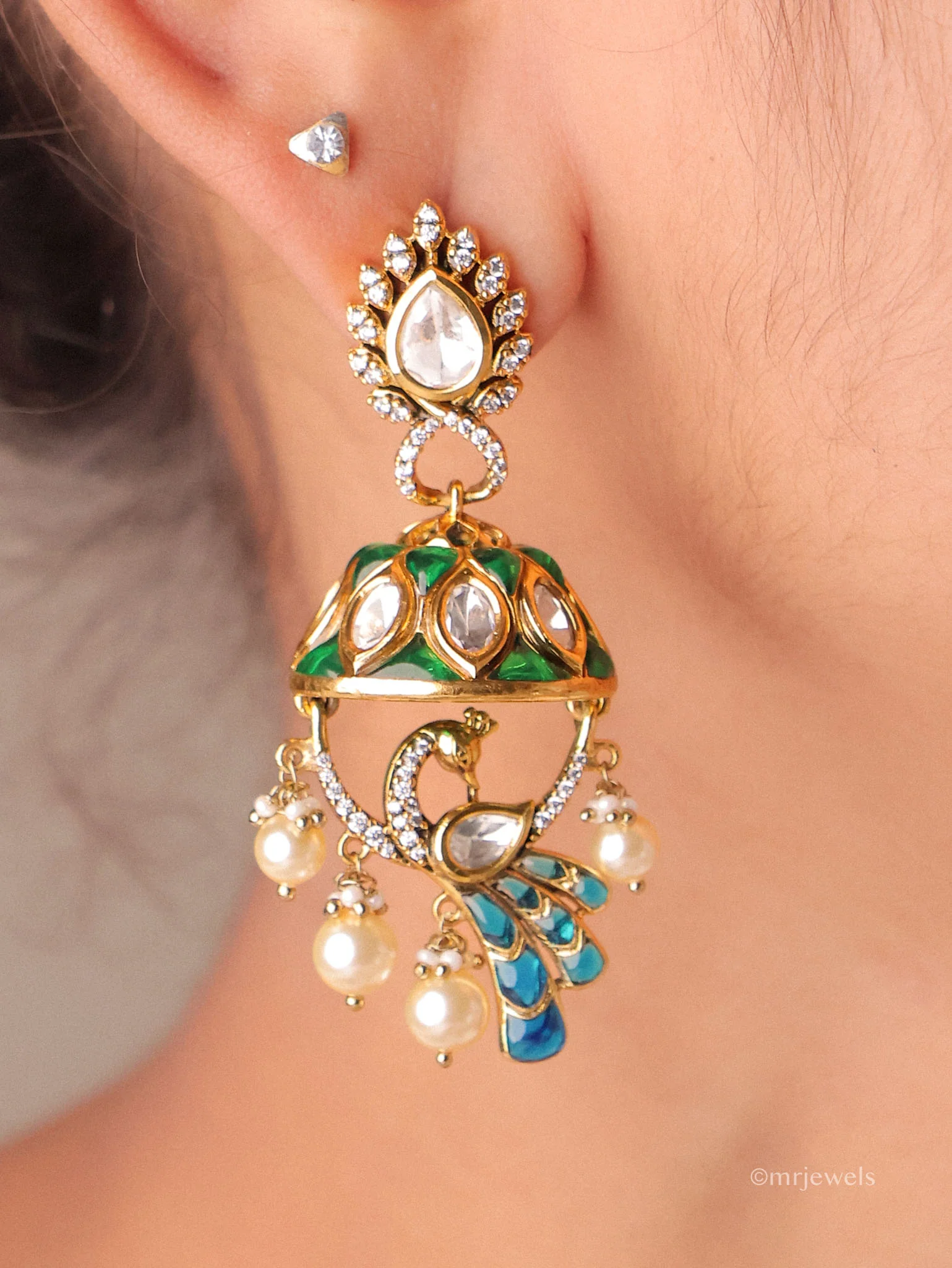 Pearl Drop Dome Jhumkas - Image 6