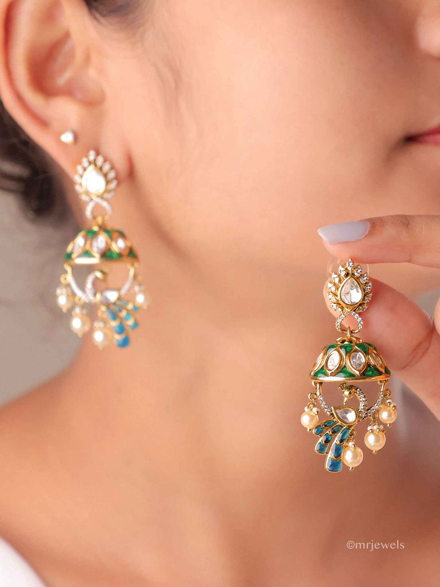 Pearl Drop Dome Jhumkas - Image 7