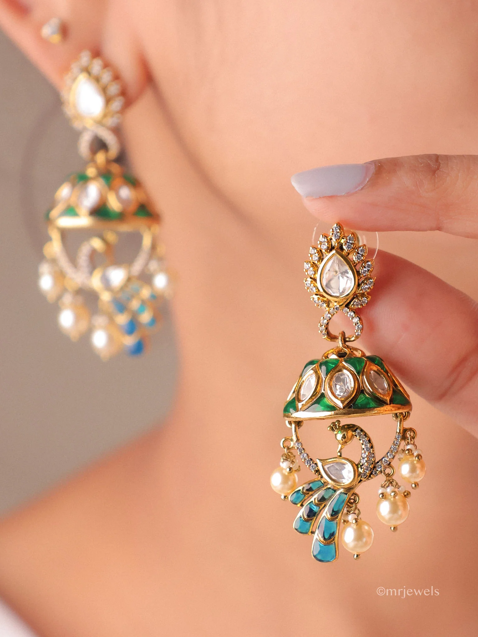 Pearl Drop Dome Jhumkas - Image 8
