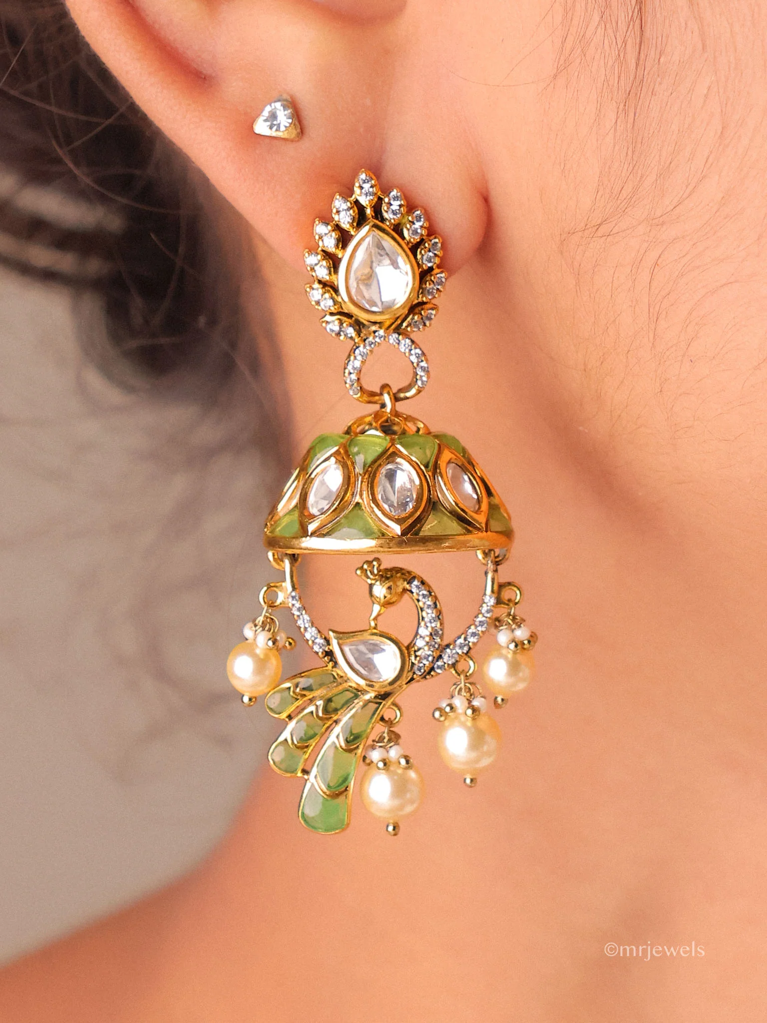 Pearl Drop Dome Jhumkas - Image 9