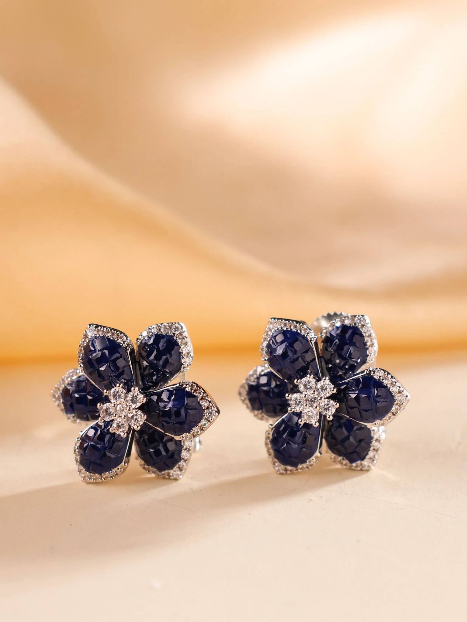 Petal Radiance Designer Earrings Invisible Setting - Image 2