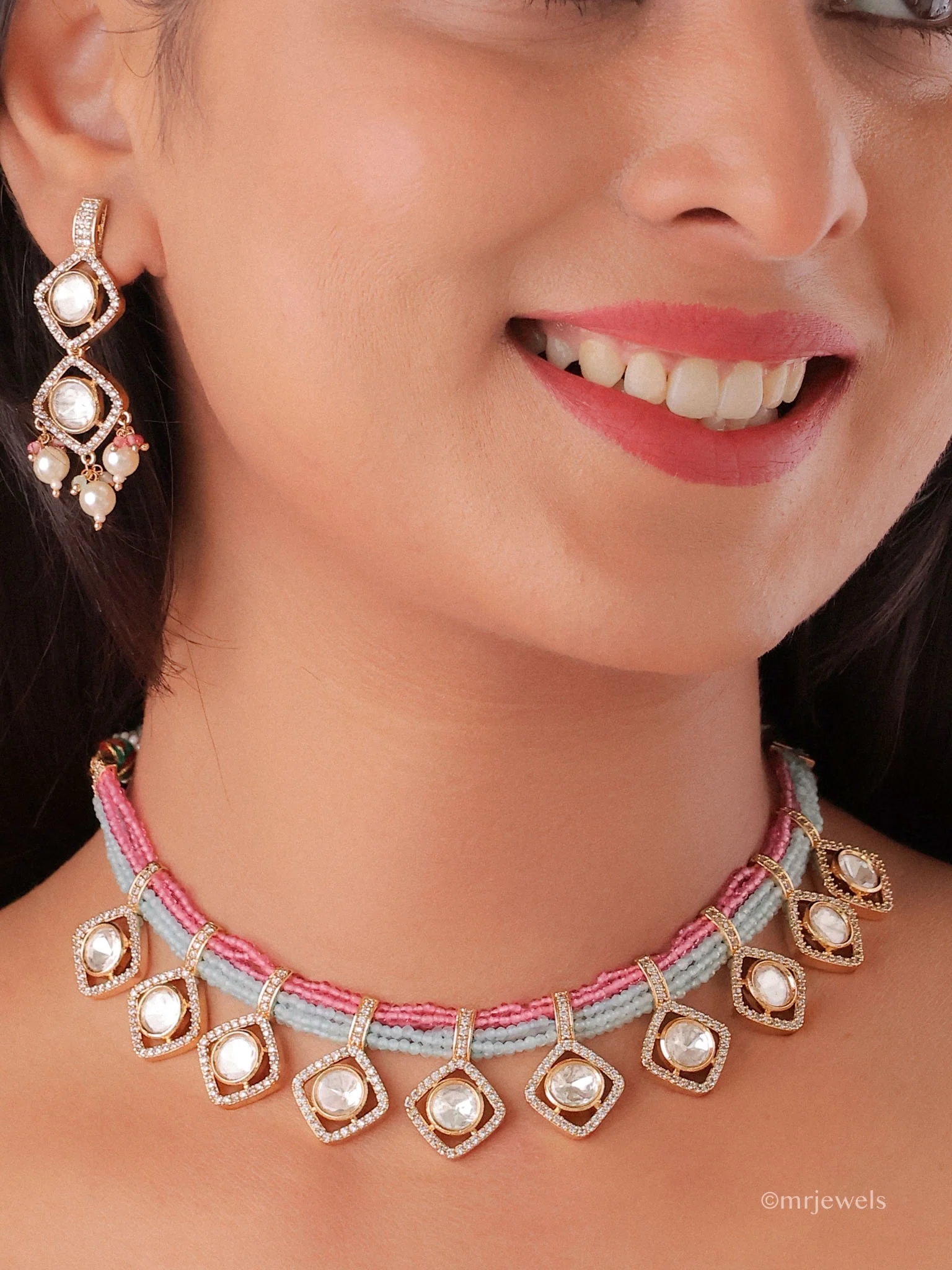 Polki Choker Set with Pearl Drop Earrings