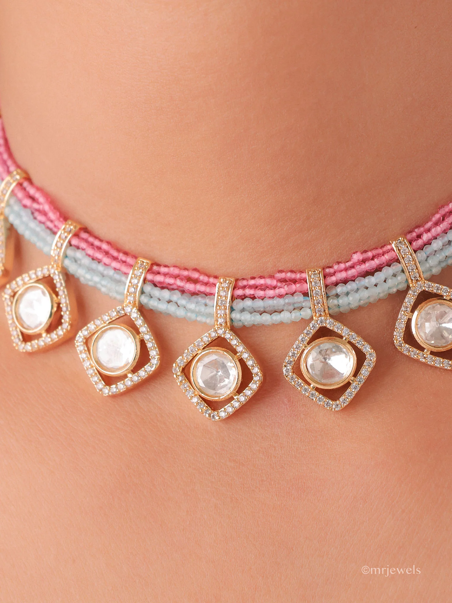 Polki Choker Set with Pearl Drop Earrings - Image 2