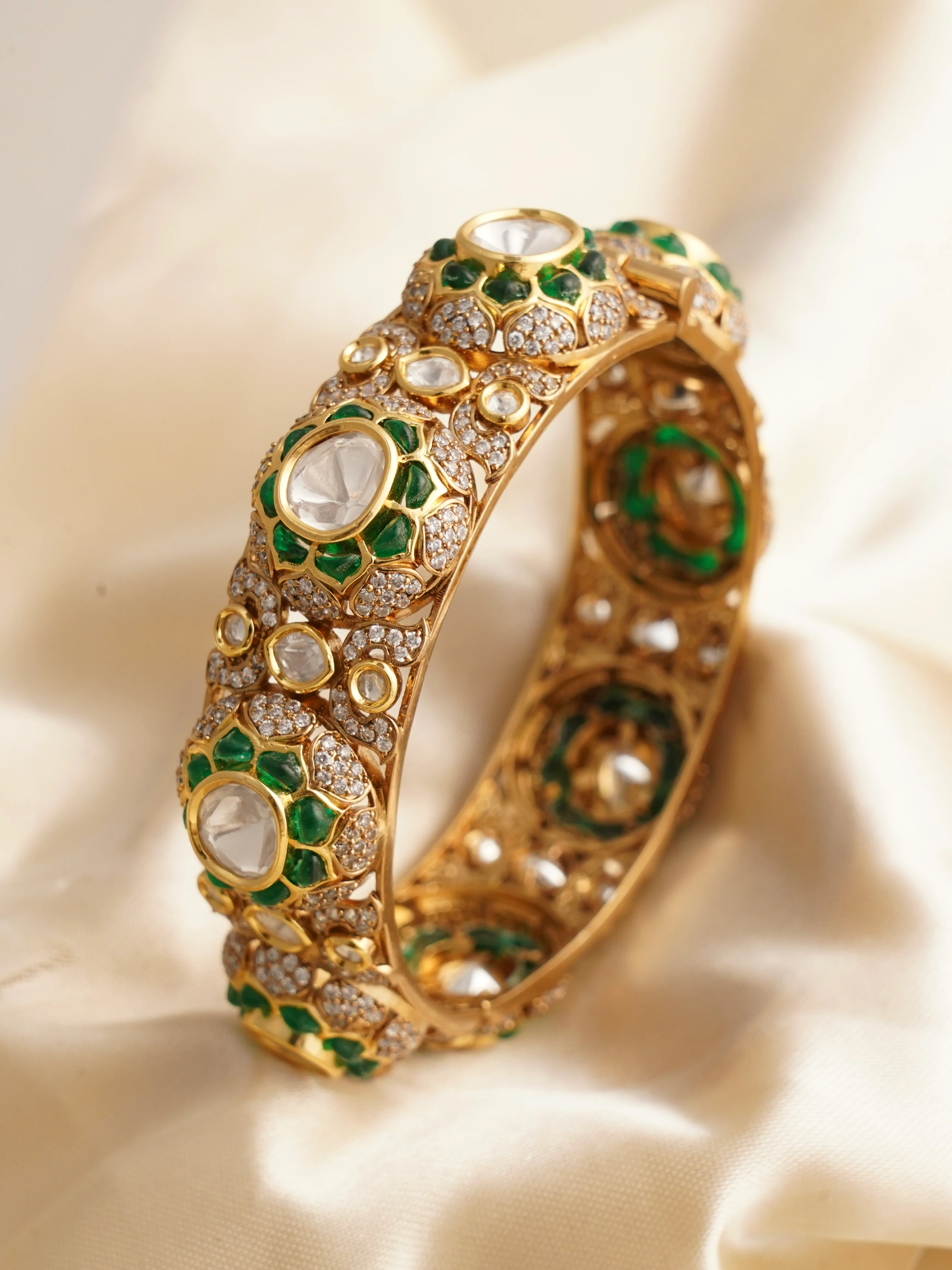 Polki Kundan Kada with Royal Polki Detailing- Openable - Image 2