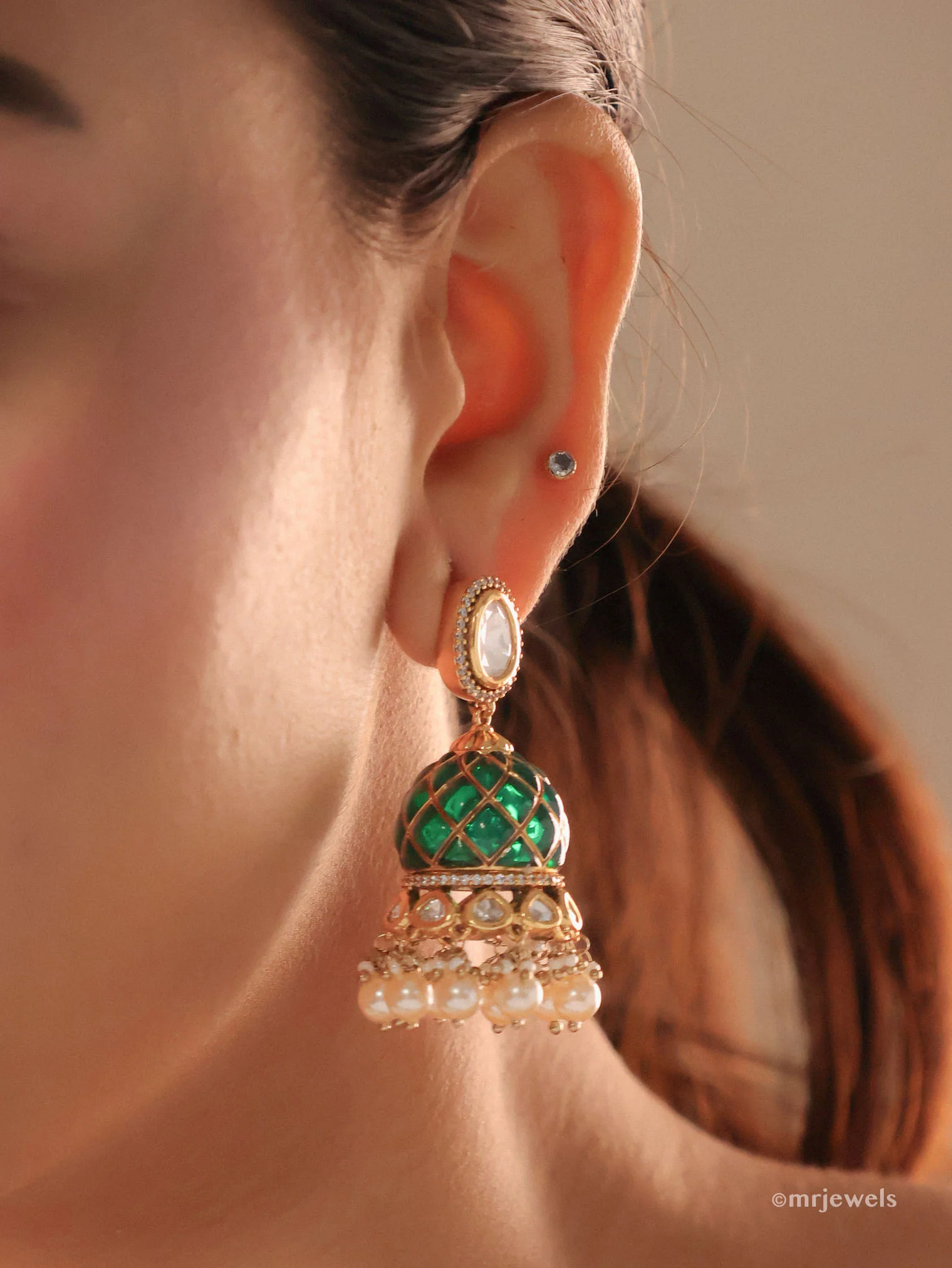 Polki Moissanite Statement Jhumki - Image 2
