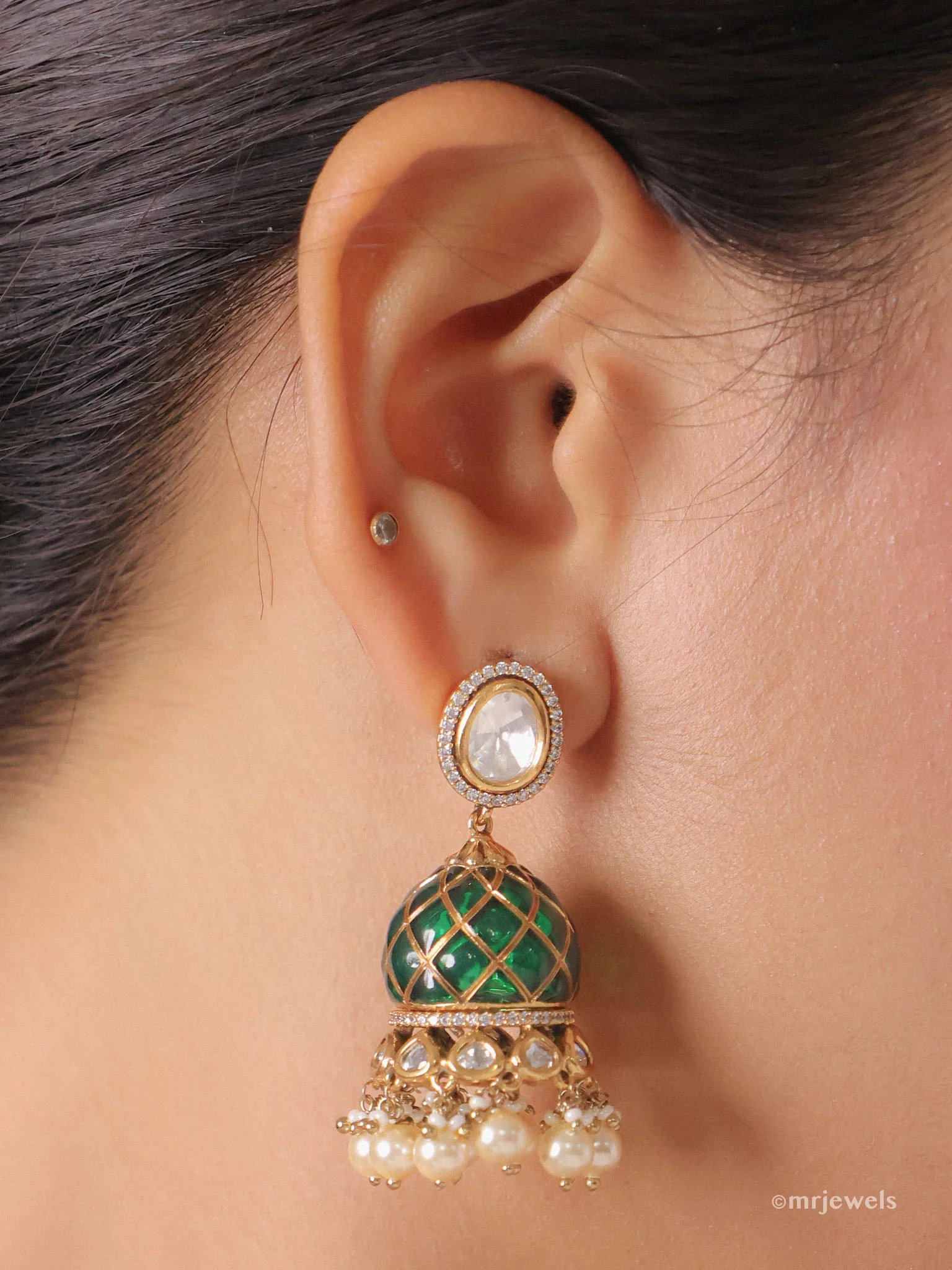 Polki Moissanite Statement Jhumki - Image 3