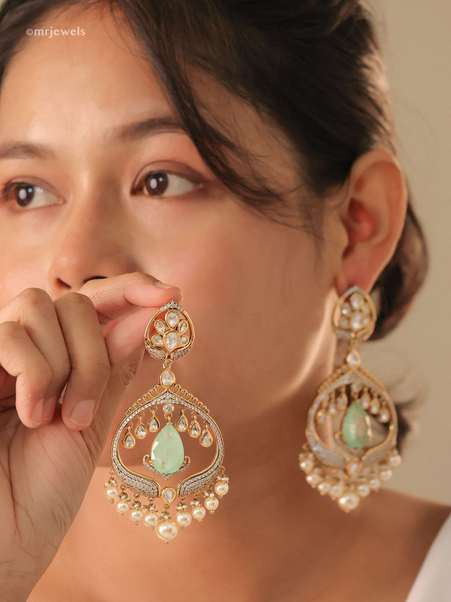 Polki Pearl Chandbalis - Image 3