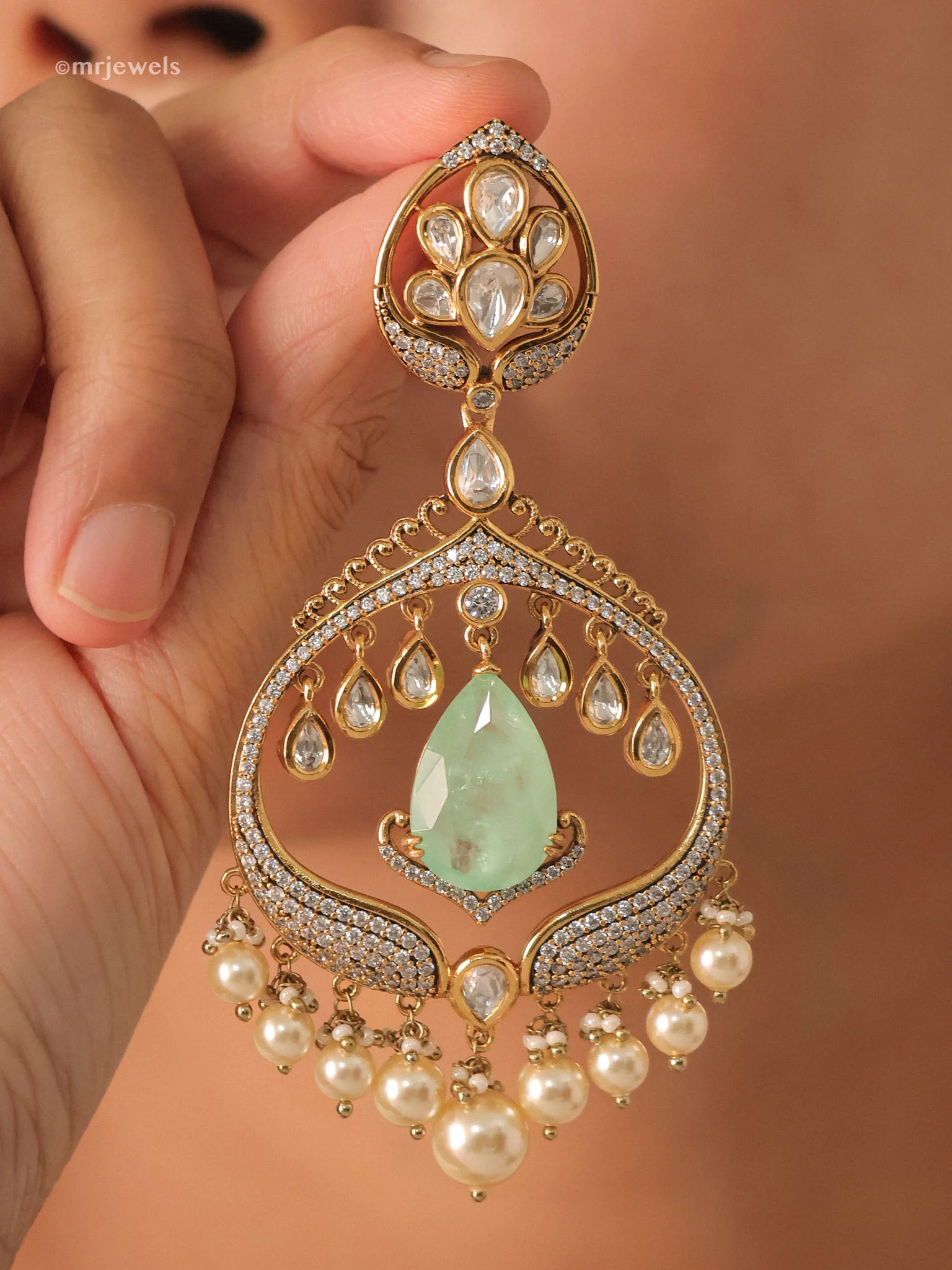 Polki Pearl Chandbalis - Image 4