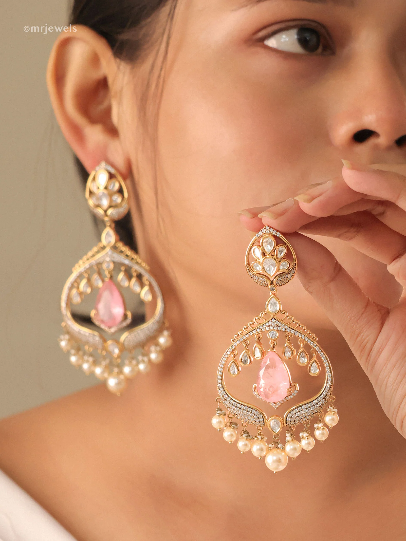 Polki Pearl Chandbalis - Image 5