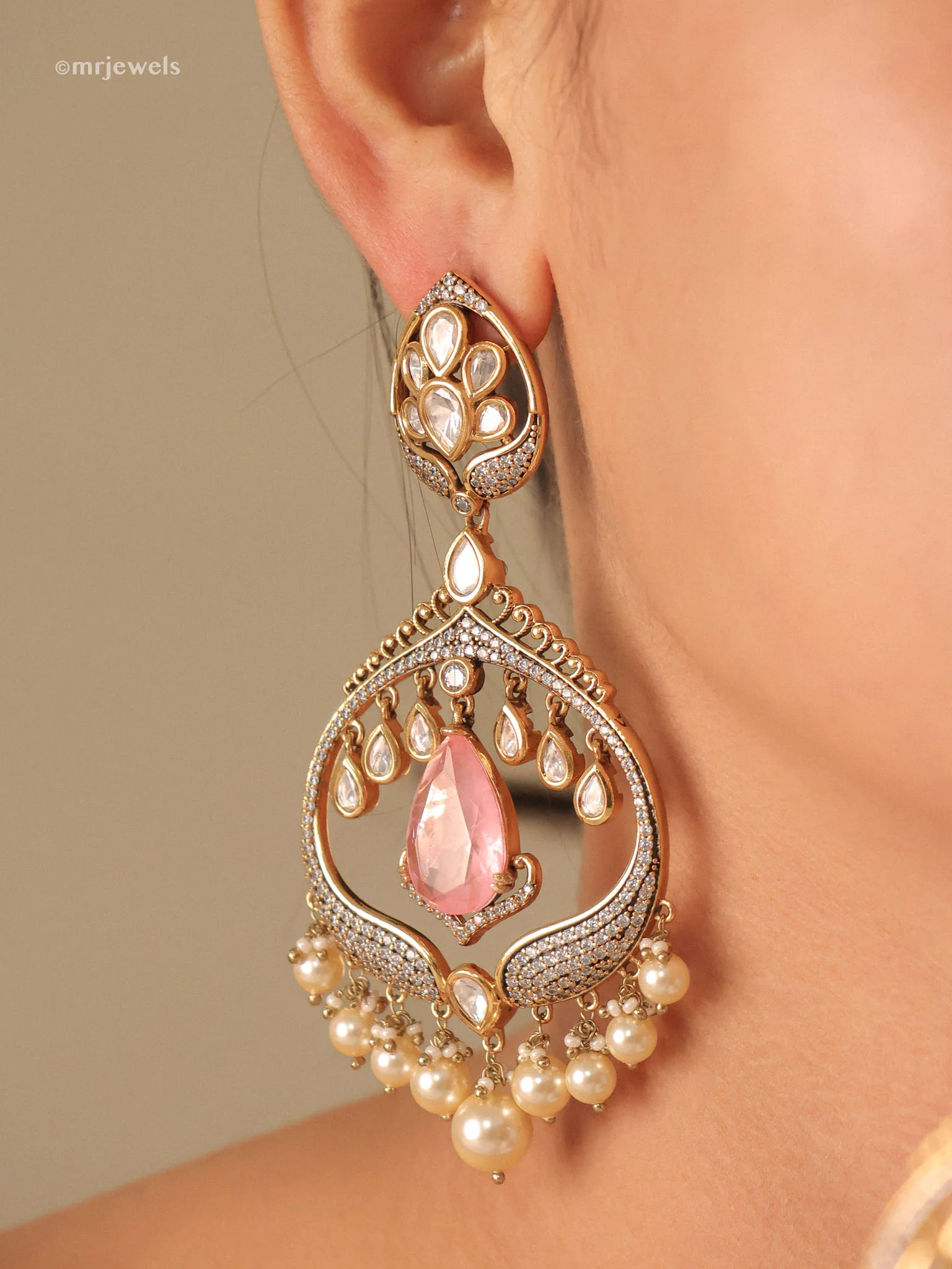 Polki Pearl Chandbalis - Image 6