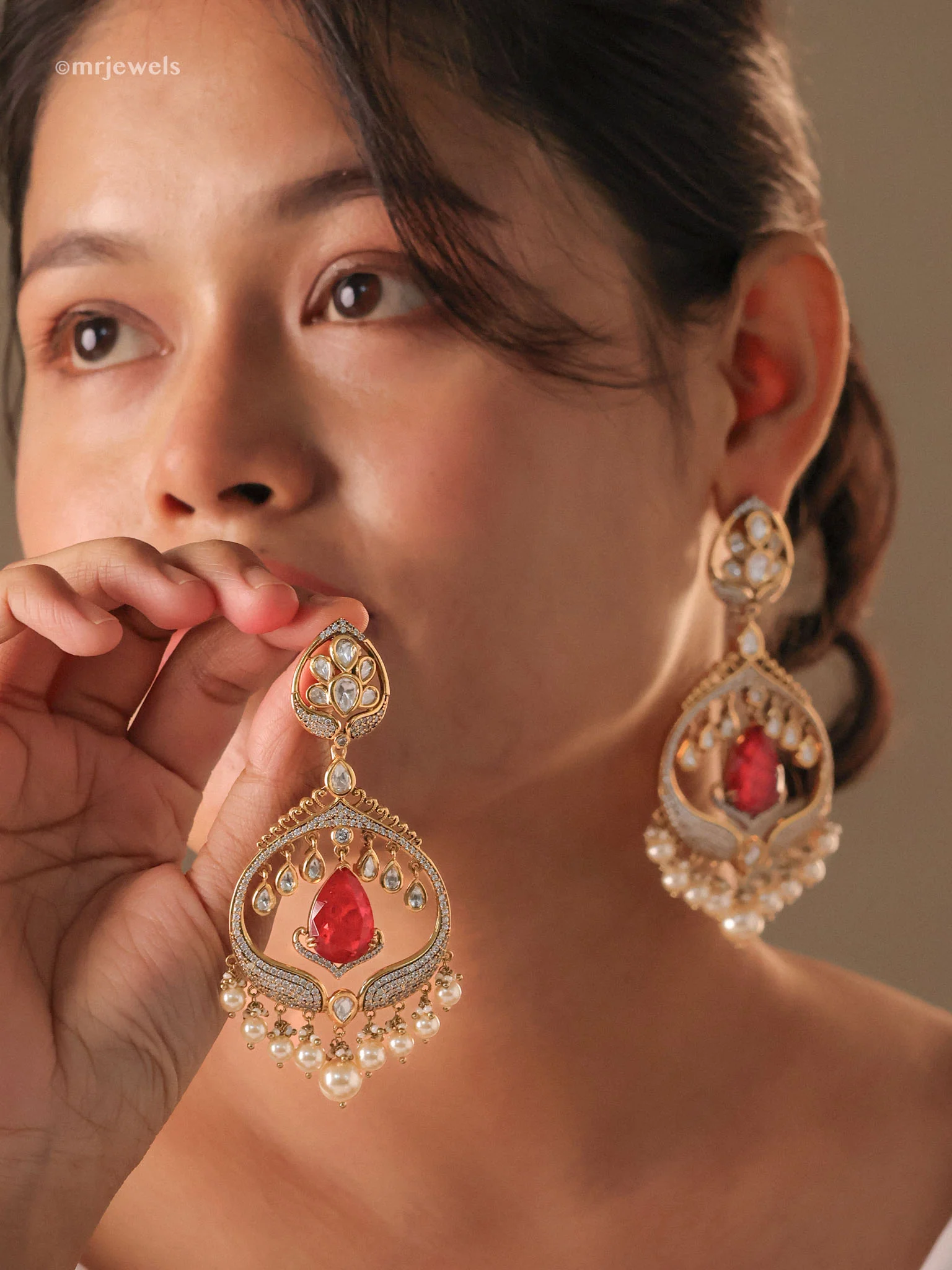 Polki Pearl Chandbalis - Image 7