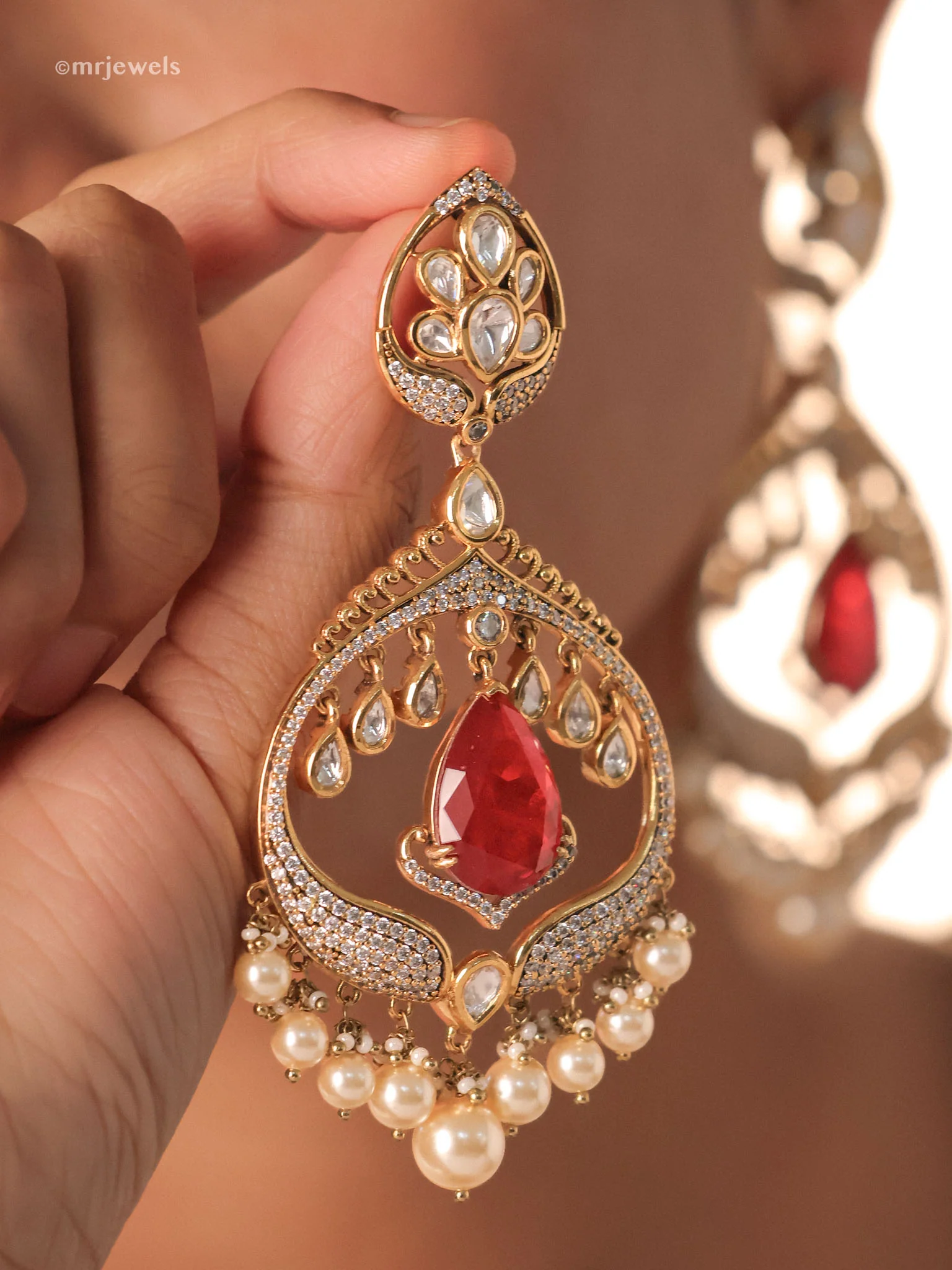 Polki Pearl Chandbalis - Image 8