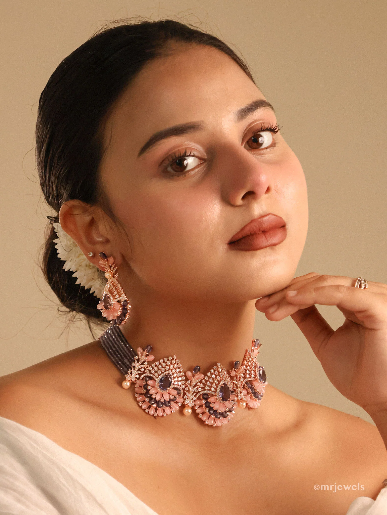 Purple Diamond Beaded Choker set