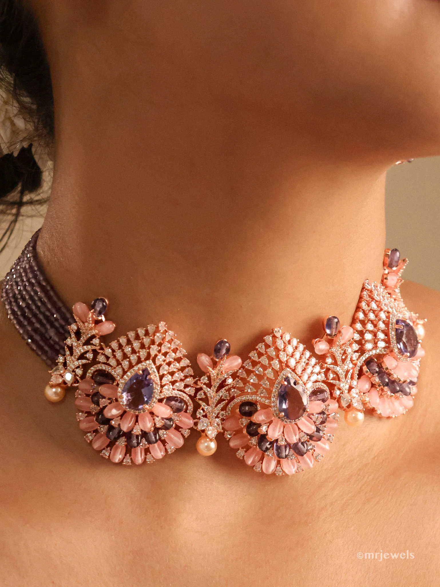 Purple Diamond Beaded Choker set - Image 2