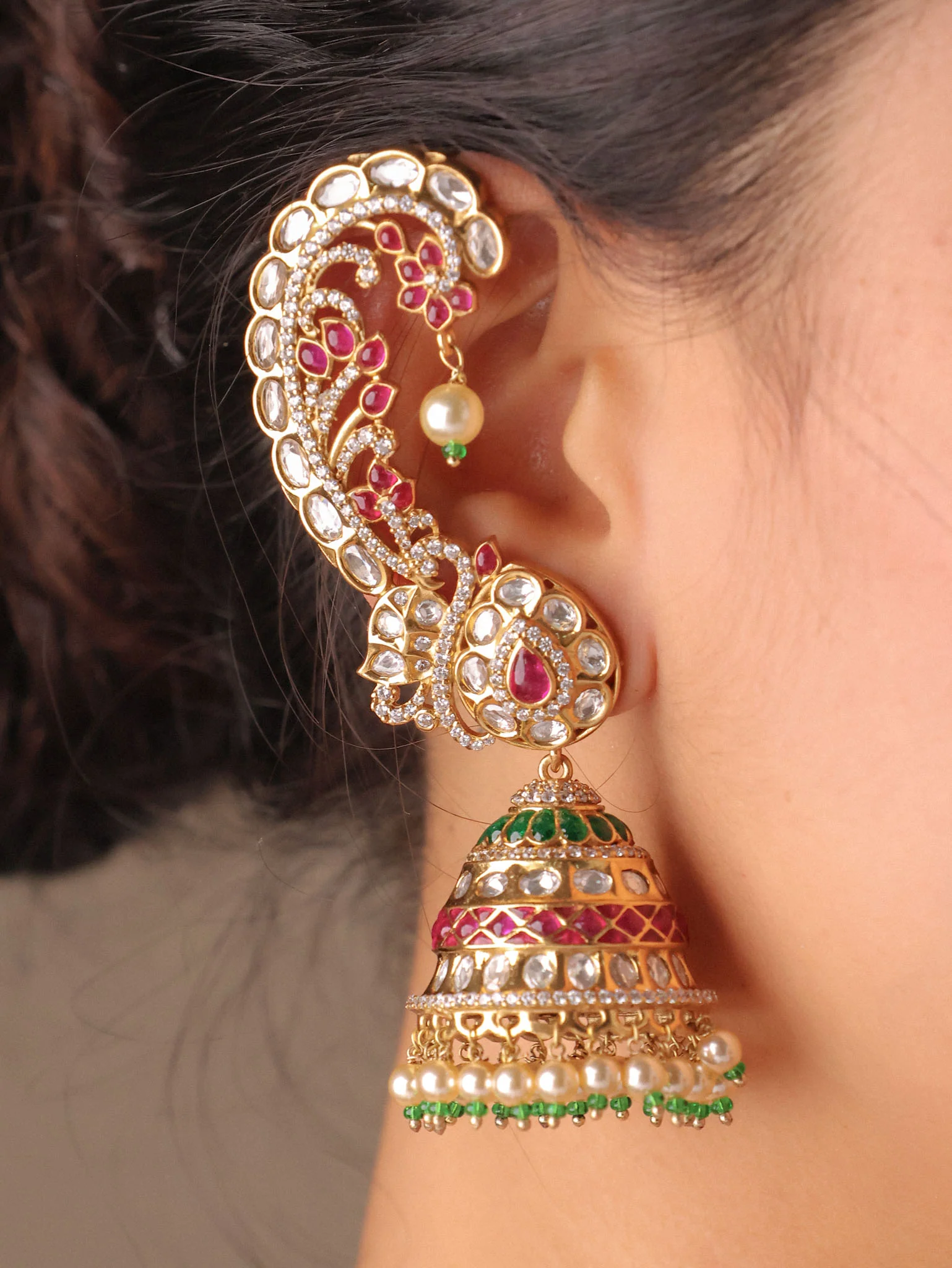 Rajkumari Polki Ear Cuff Jhumka - Image 2