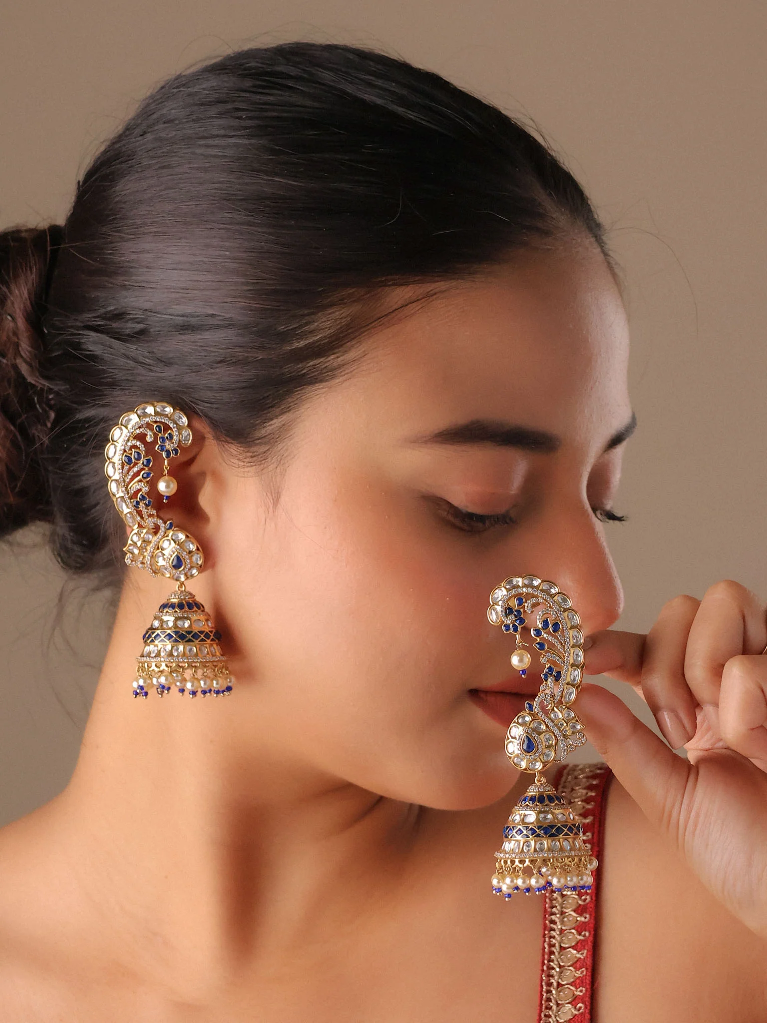 Rajkumari Polki Ear Cuff Jhumka - Image 3