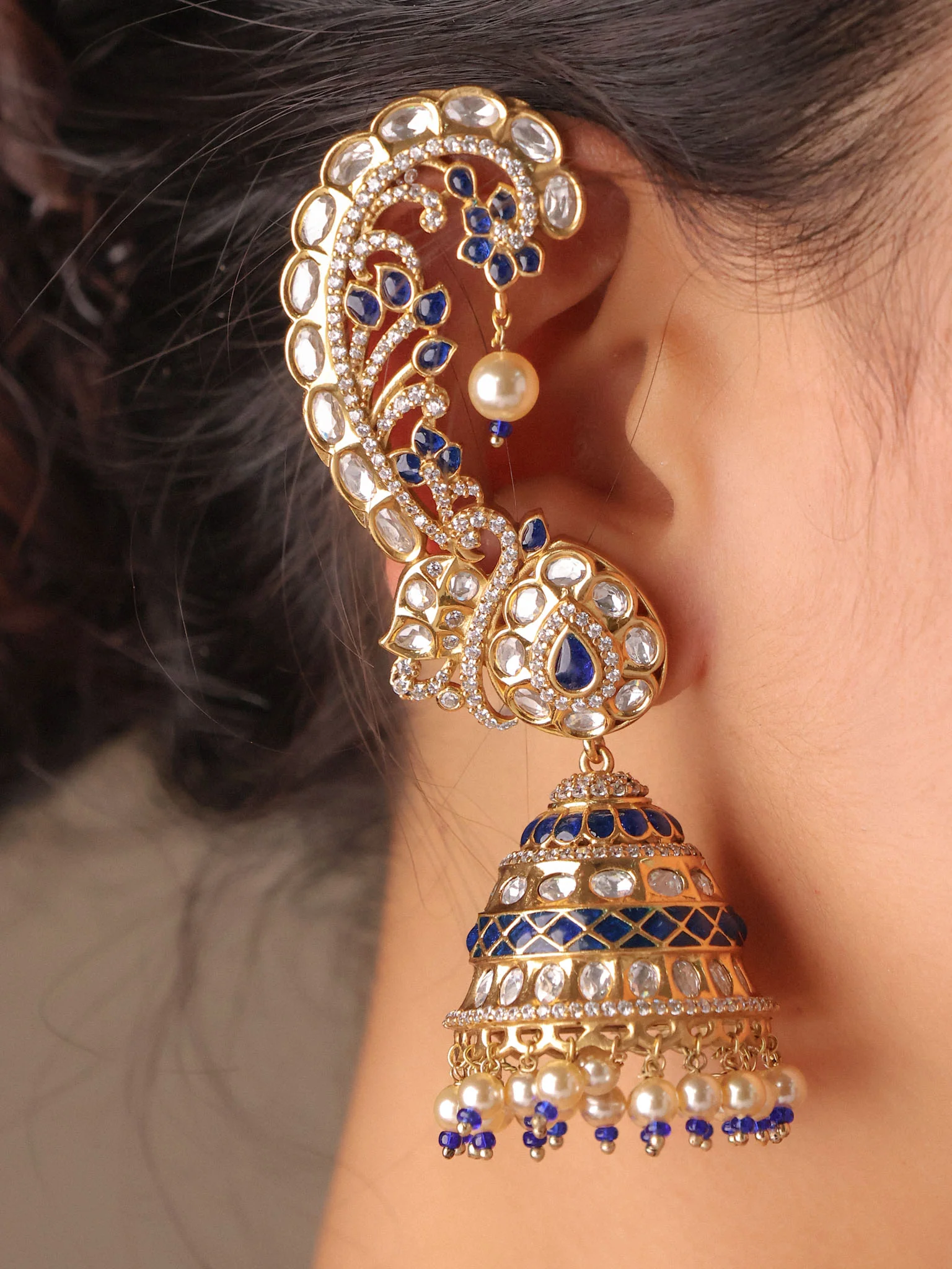 Rajkumari Polki Ear Cuff Jhumka - Image 4