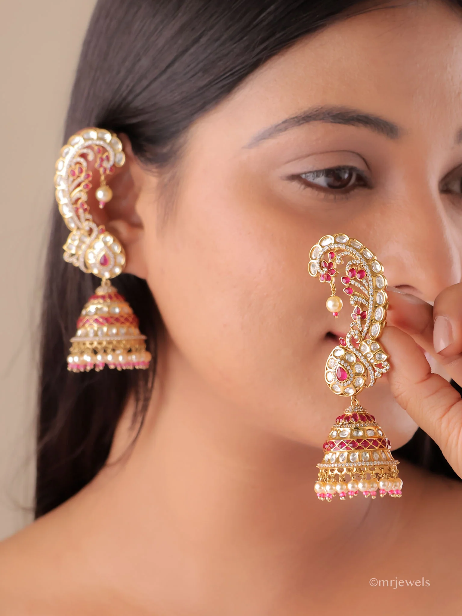 Rajkumari Polki Ear Cuff Jhumka - Image 5