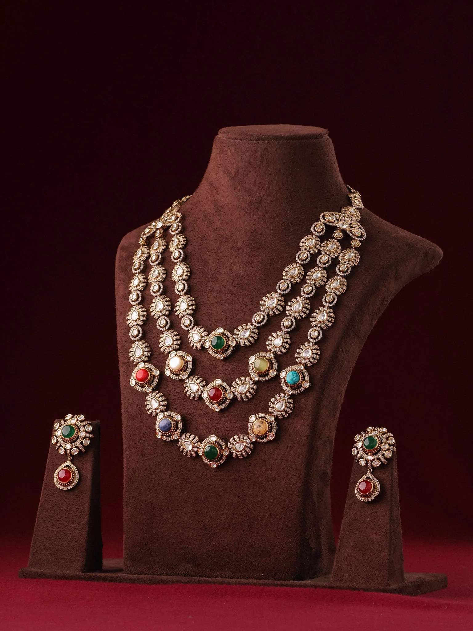 Rajsi Navratna Layered Necklace Set
