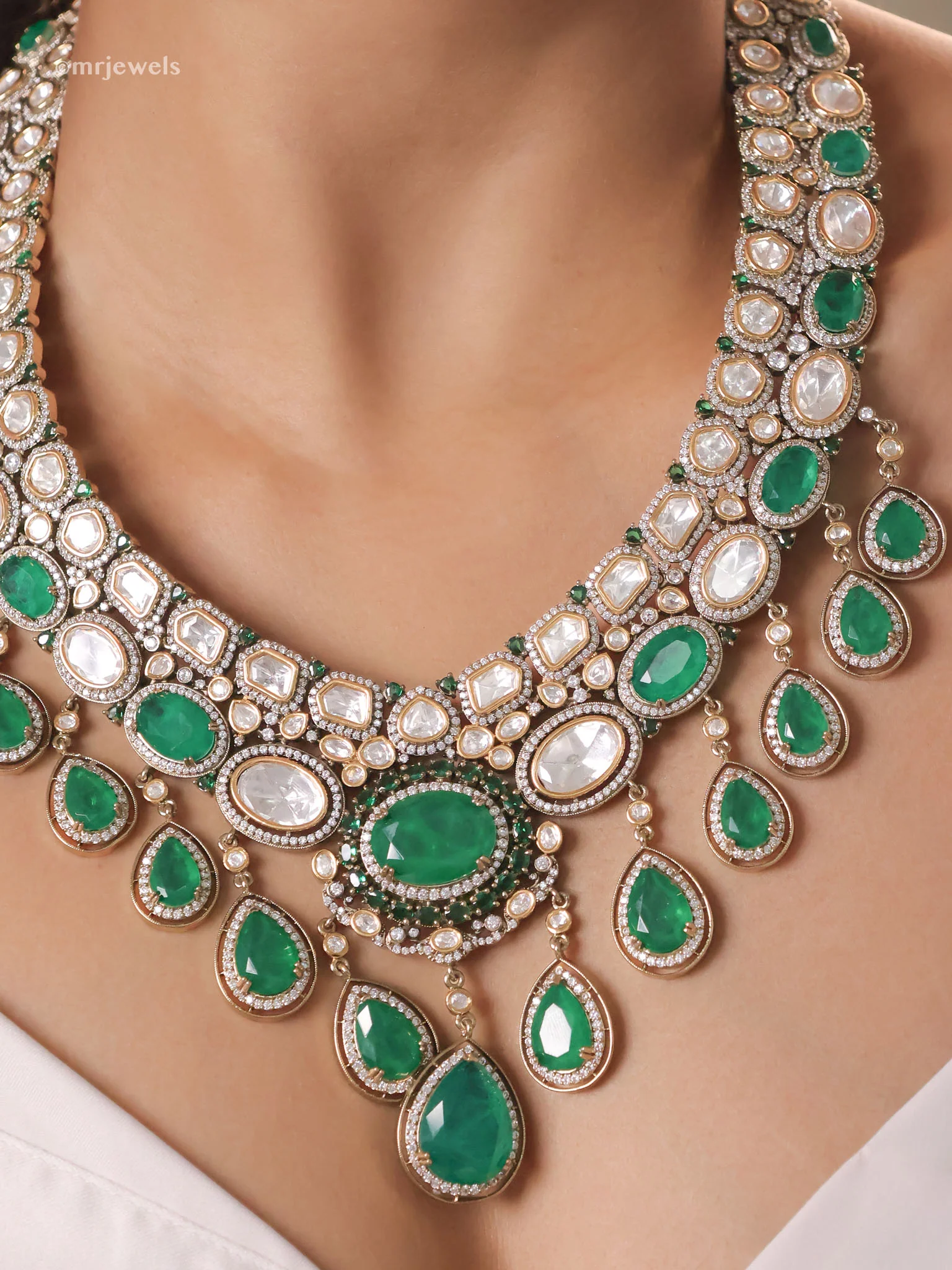Rajwada Emerald Maharani Polki Set (Necklace • Earrings • Maang Tikka) - Image 2