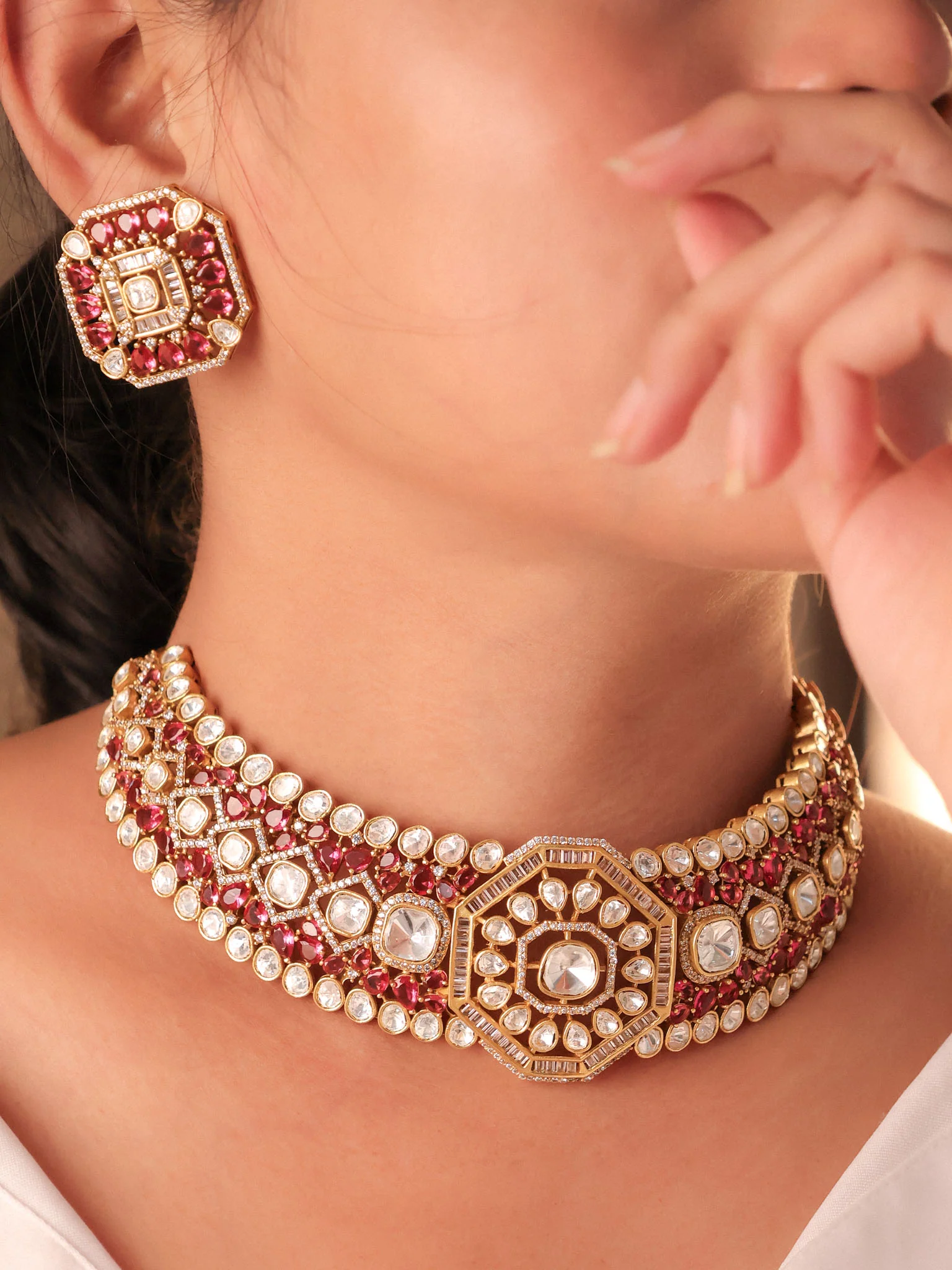 Rajwada Kundan Ruby Choker Set