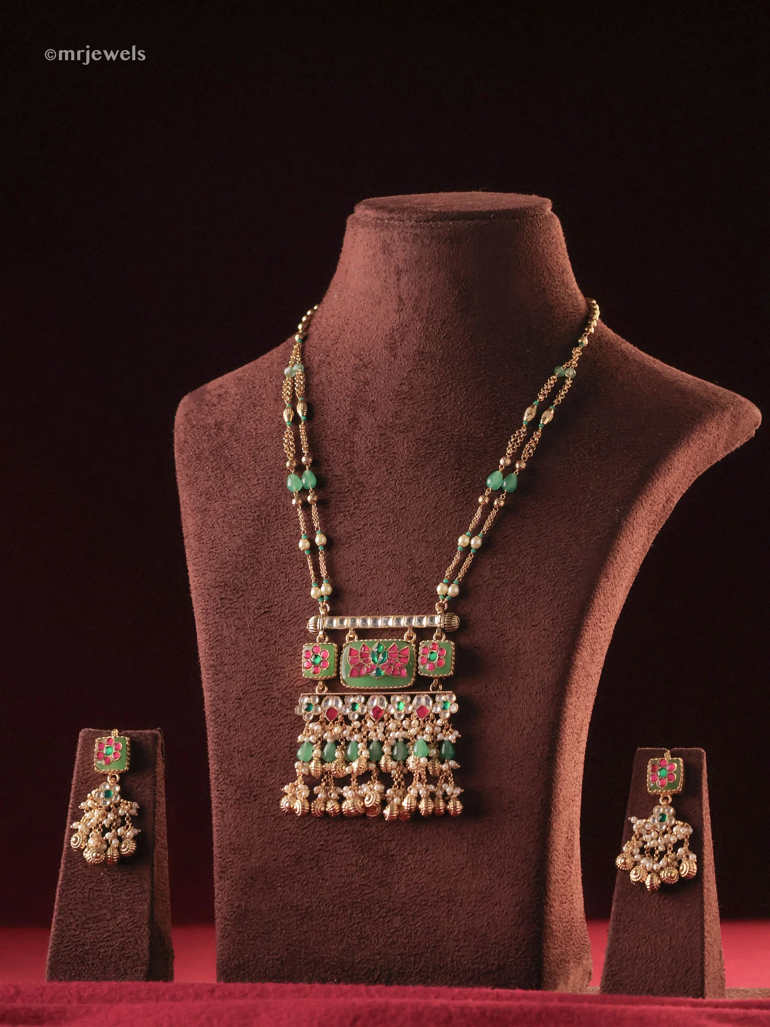 Rajwada Lotus Meenakari Necklace Set (Necklace + Earrings)