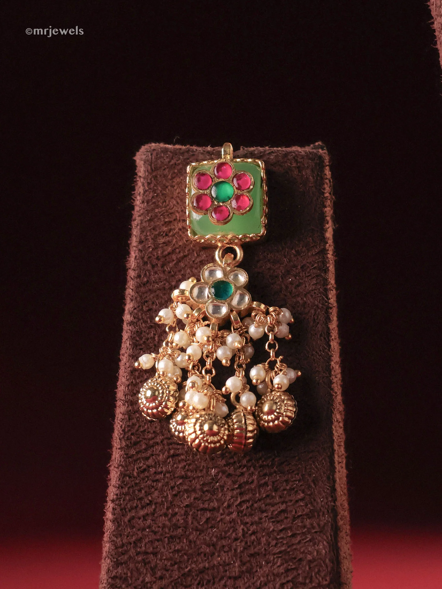 Rajwada Lotus Meenakari Necklace Set (Necklace + Earrings) - Image 3