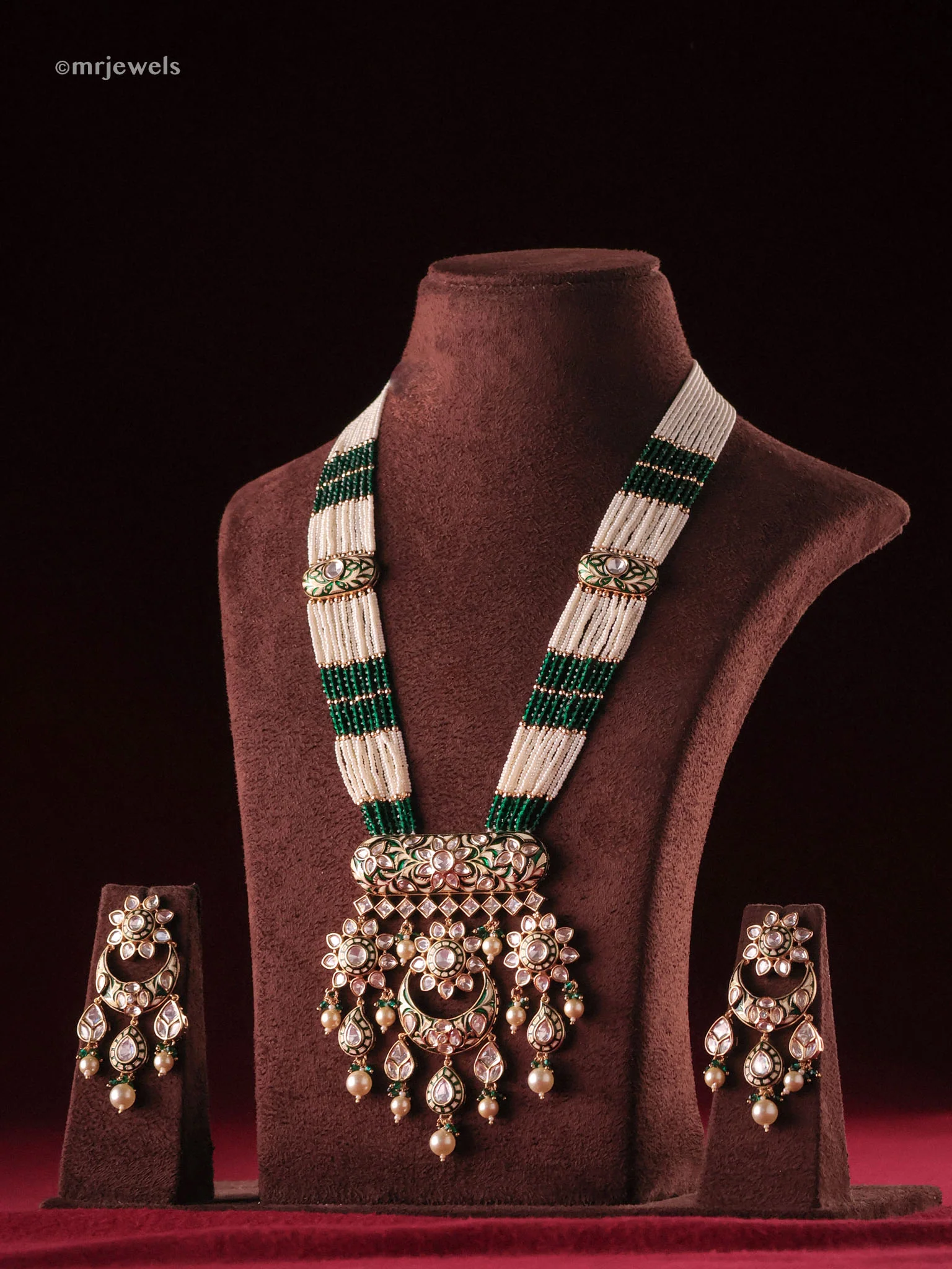 Rajwada Meenakari Kundan Haar with Multi-Strand Pearls & Matching Earrings