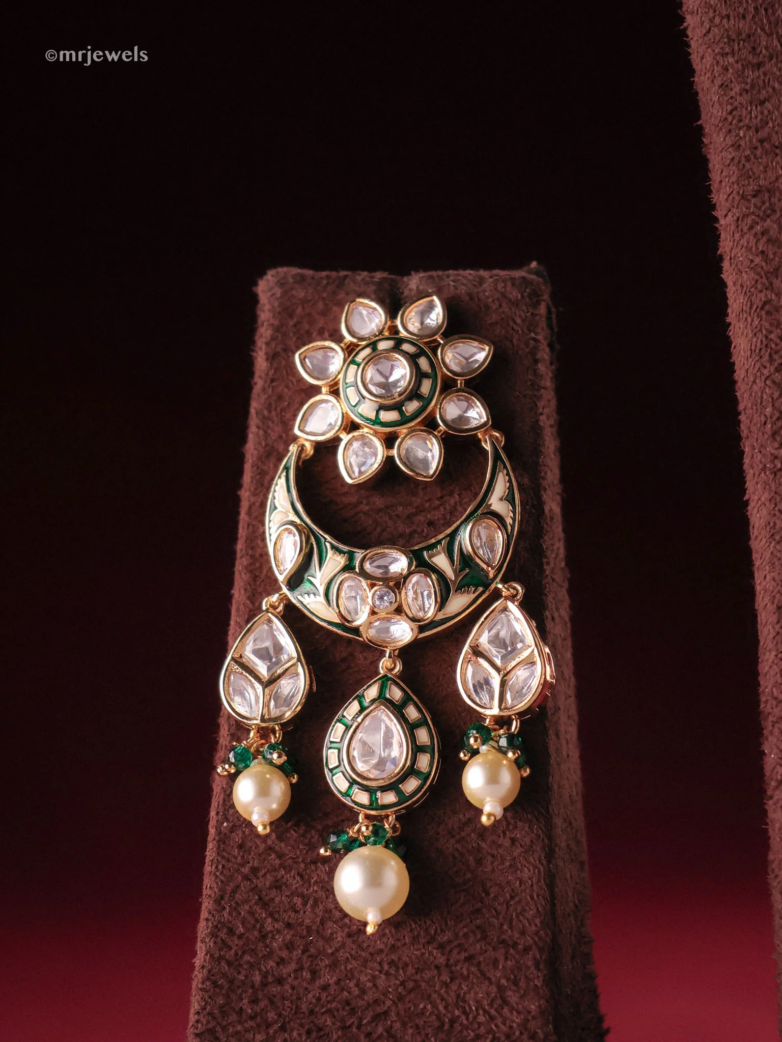Rajwada Meenakari Kundan Haar with Multi-Strand Pearls & Matching Earrings - Image 3