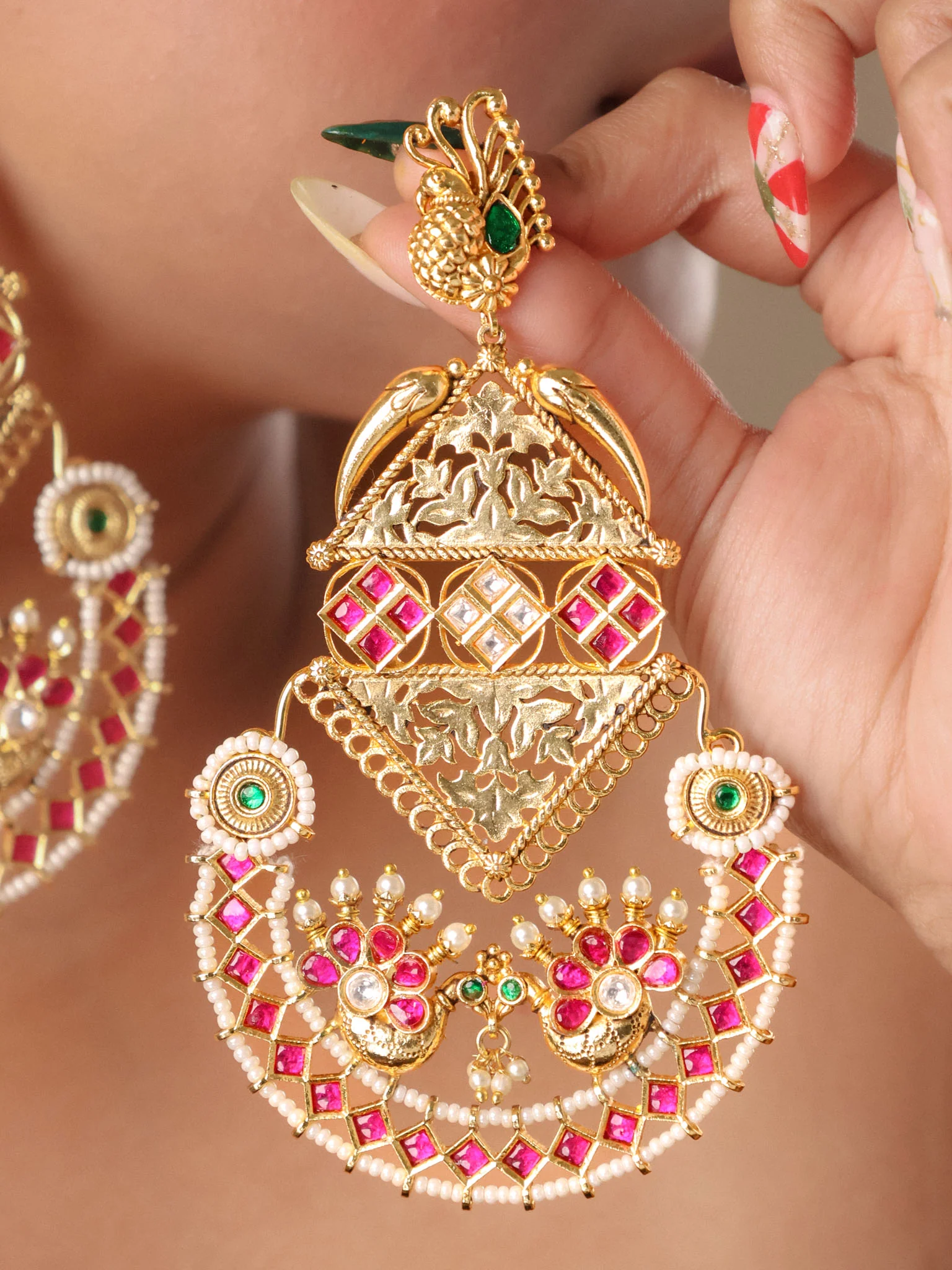 Rajwada Peacock Royale Statement Earrings - Image 2