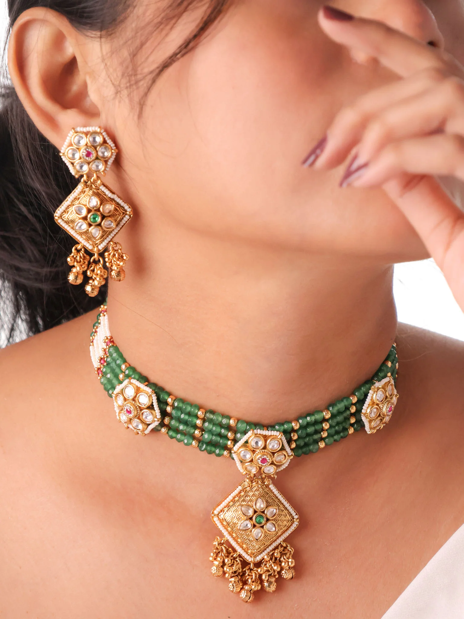 Rajwada Polki Beaded Choker Set