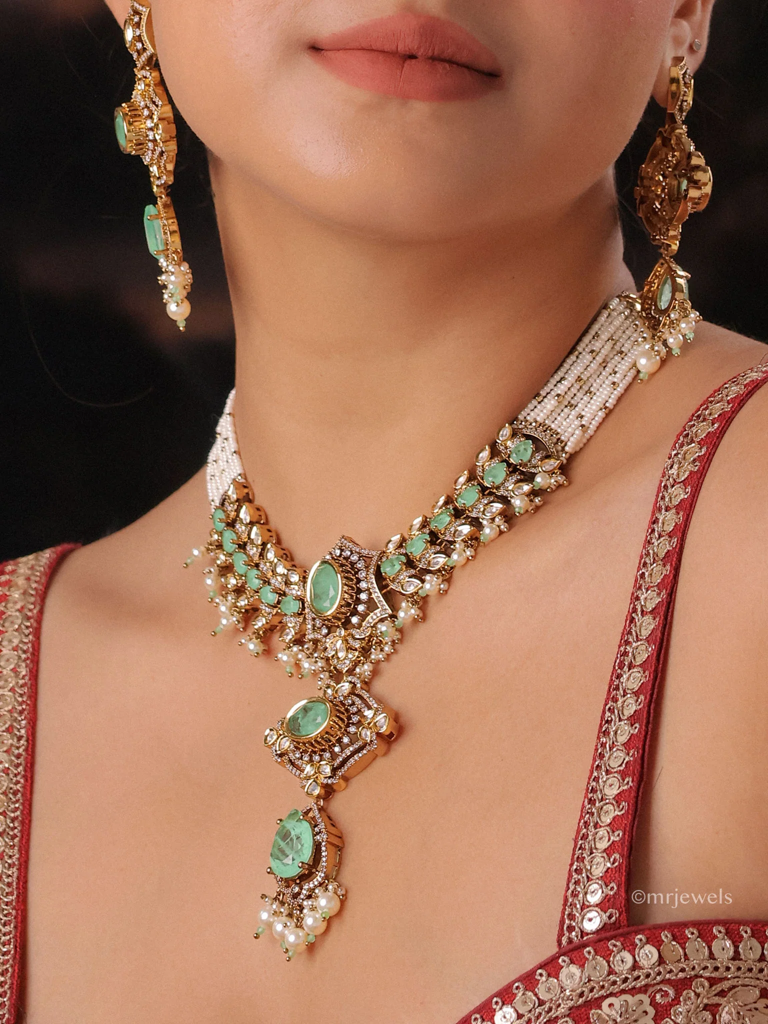 Rajwada Polki Bridal Statement Choker Set - Image 4