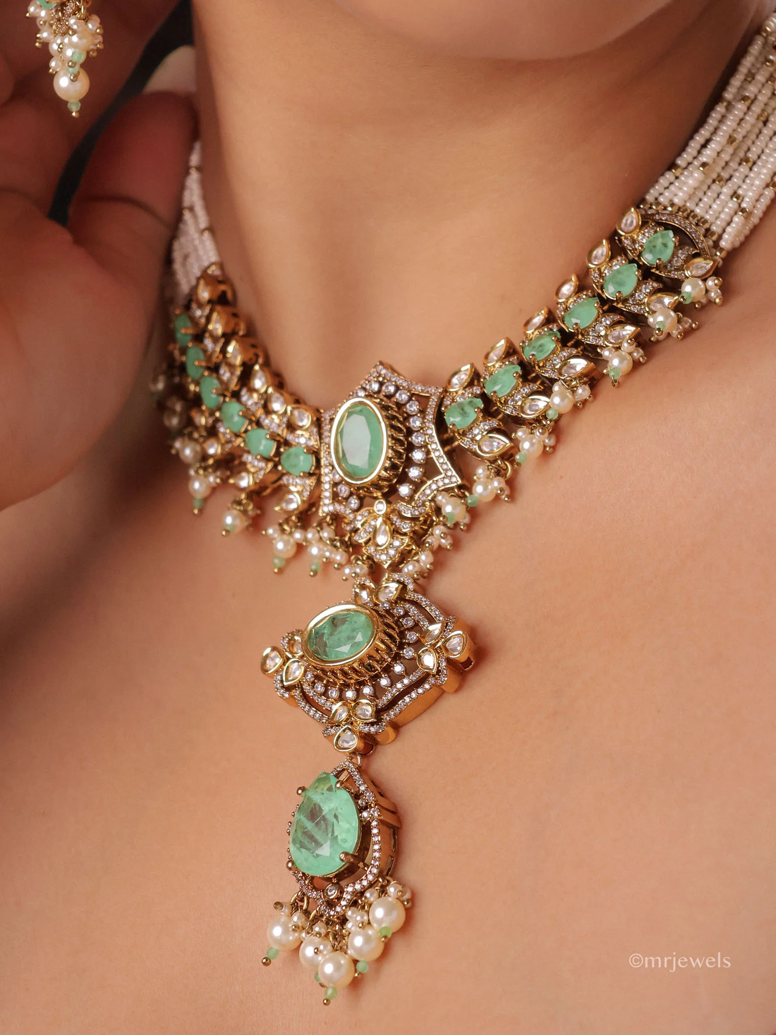 Rajwada Polki Bridal Statement Choker Set - Image 5
