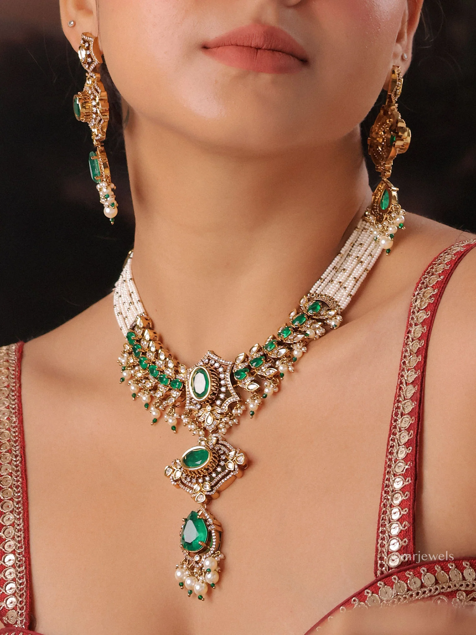 Rajwada Polki Bridal Statement Choker Set - Image 7