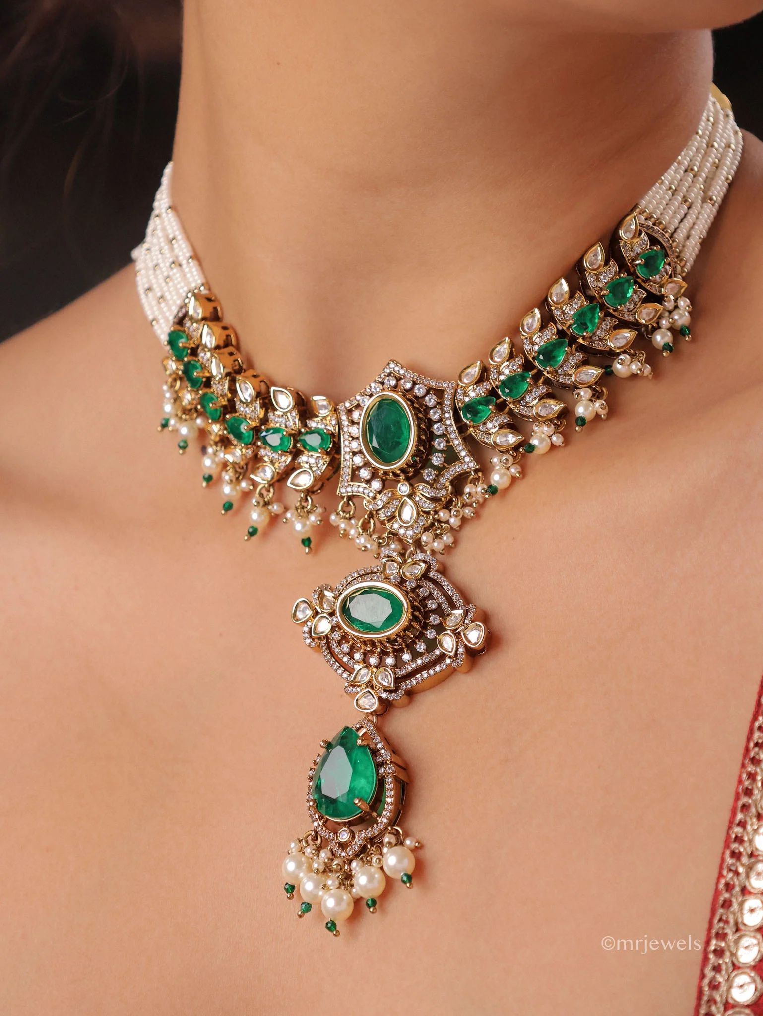 Rajwada Polki Bridal Statement Choker Set - Image 9