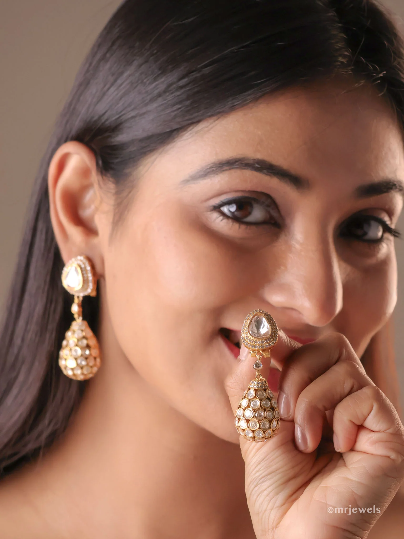 Rajwada Polki Drop Earrings - Image 2