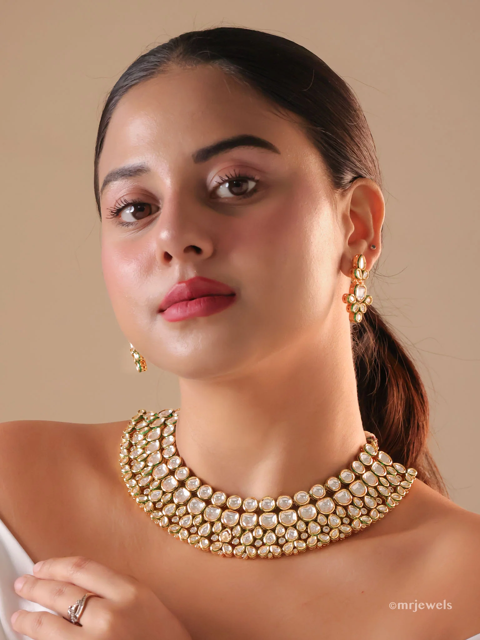 Rajwada Polki Gulbandh Collar (5-Row) — Set