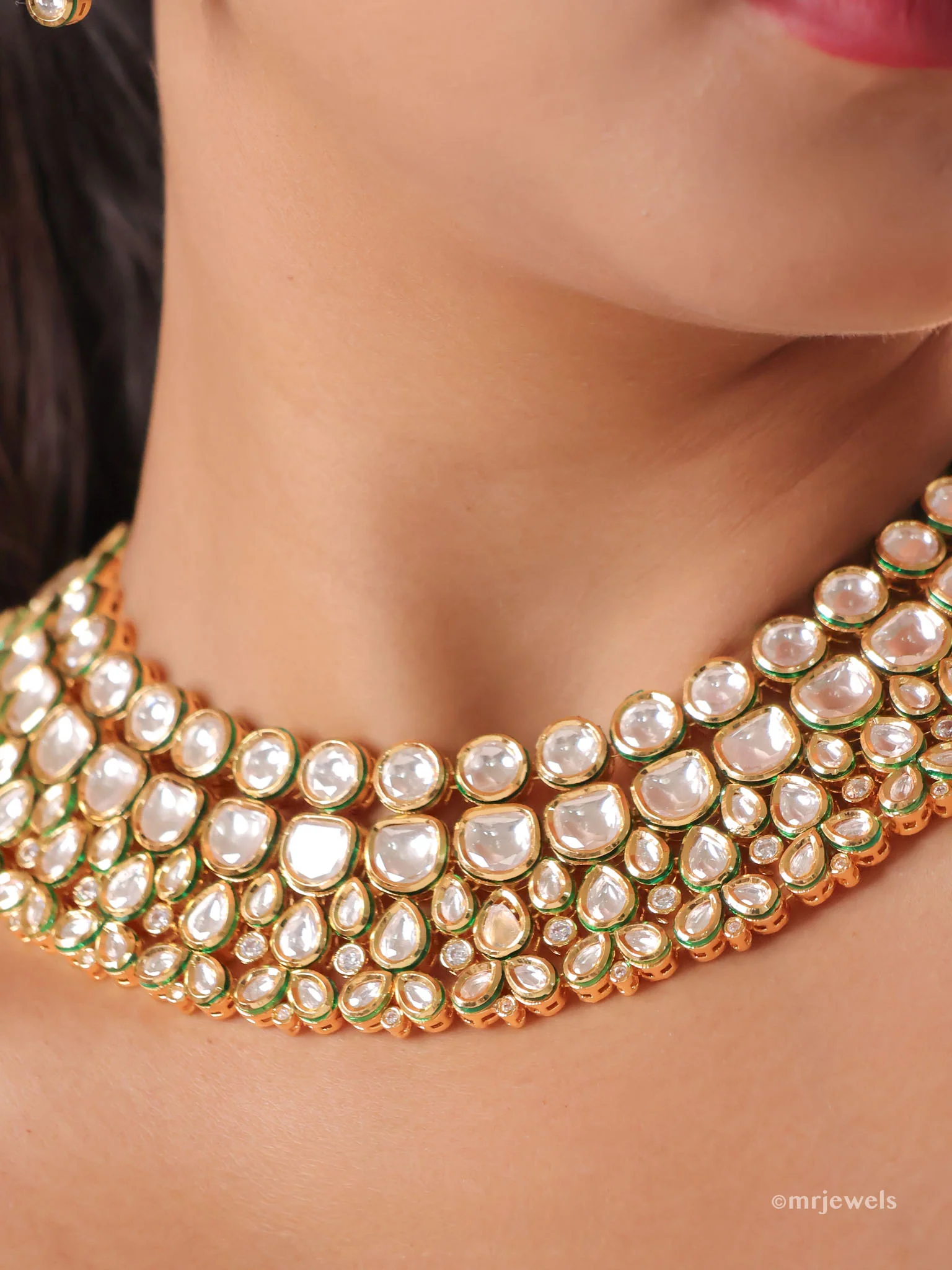 Rajwada Polki Gulbandh Collar (5-Row) — Set - Image 3
