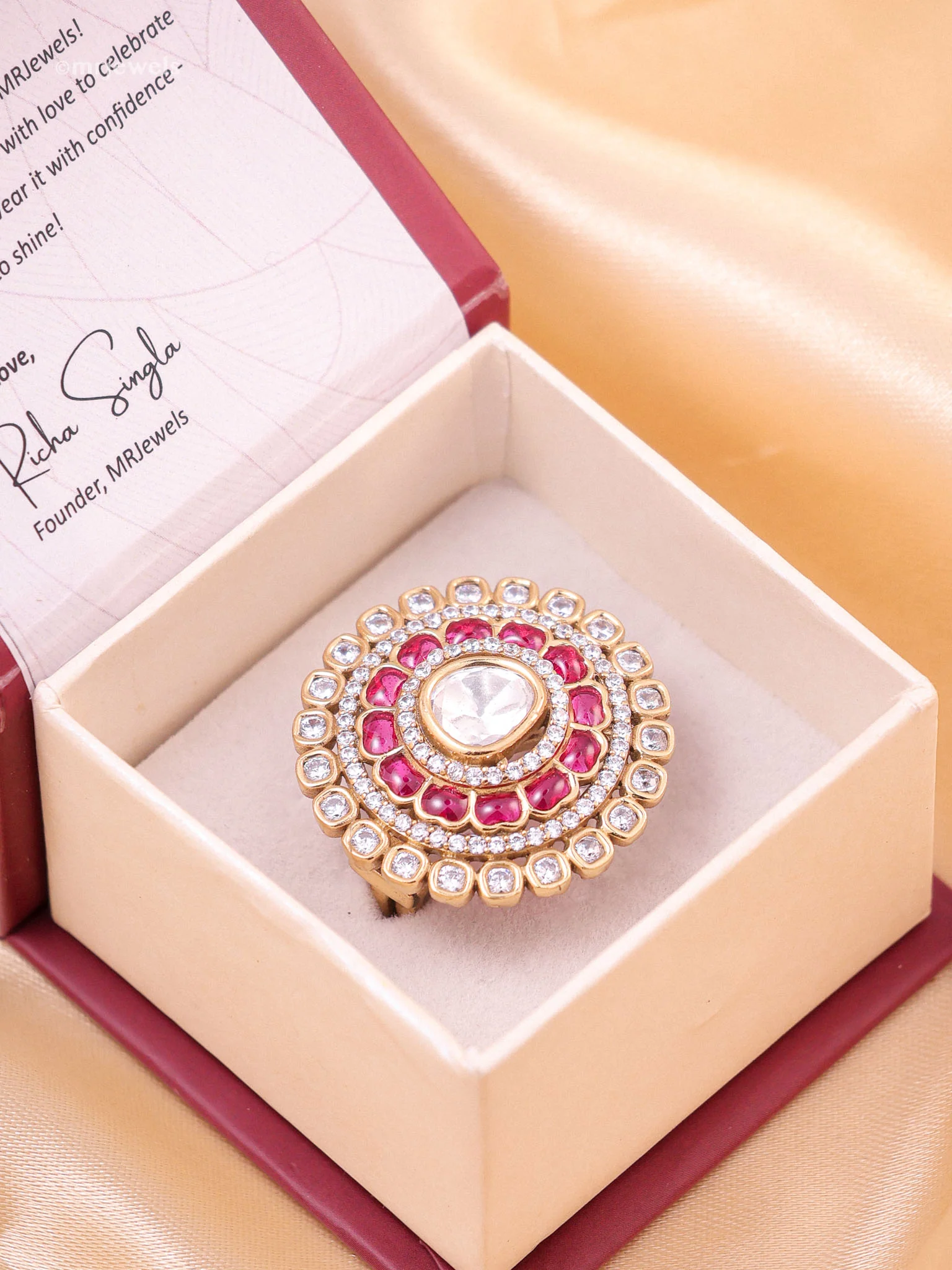 Rajwada Polki Ring (Adjustable)