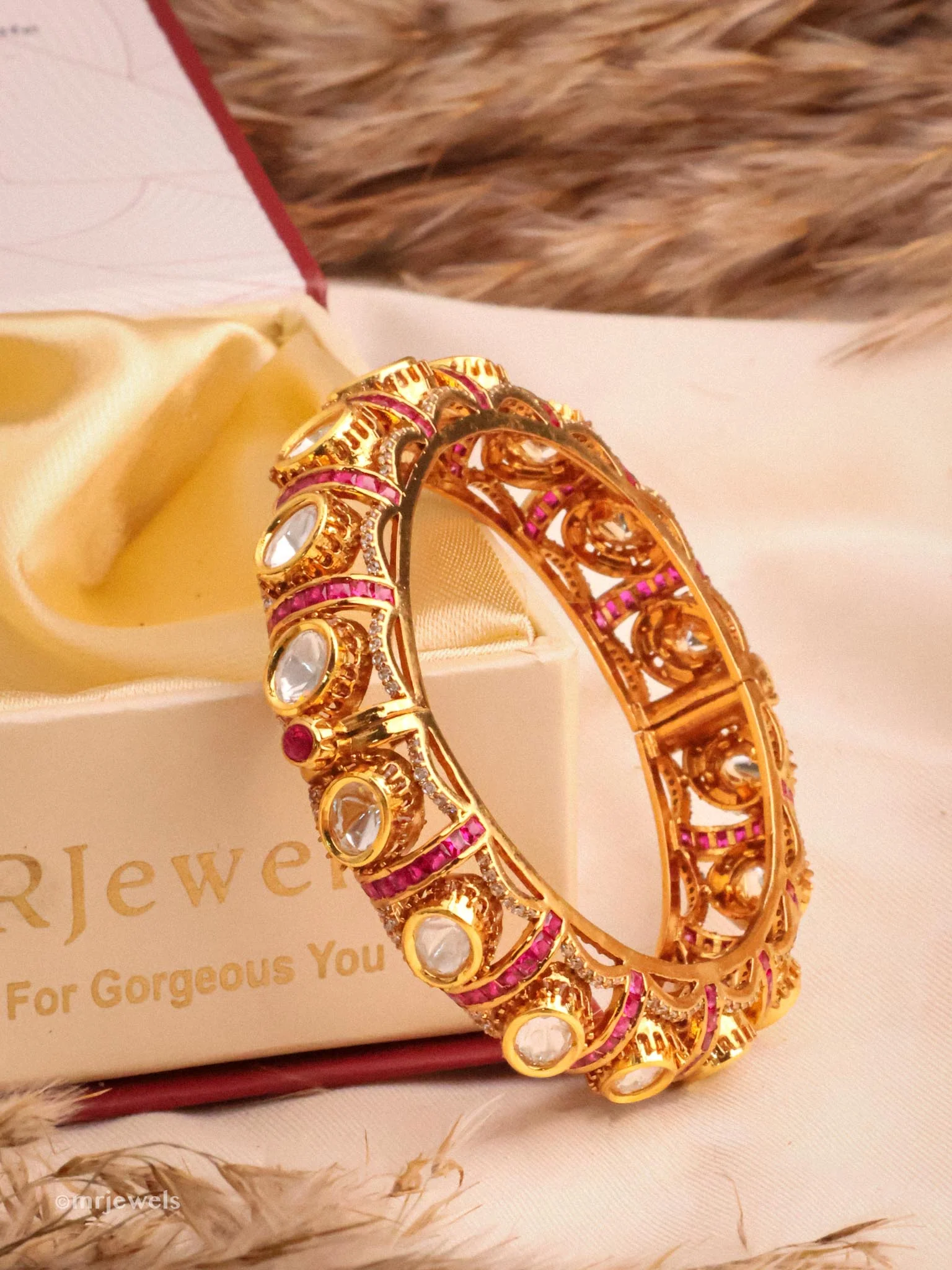 Rajwada Ruby Polki Openable Bangle