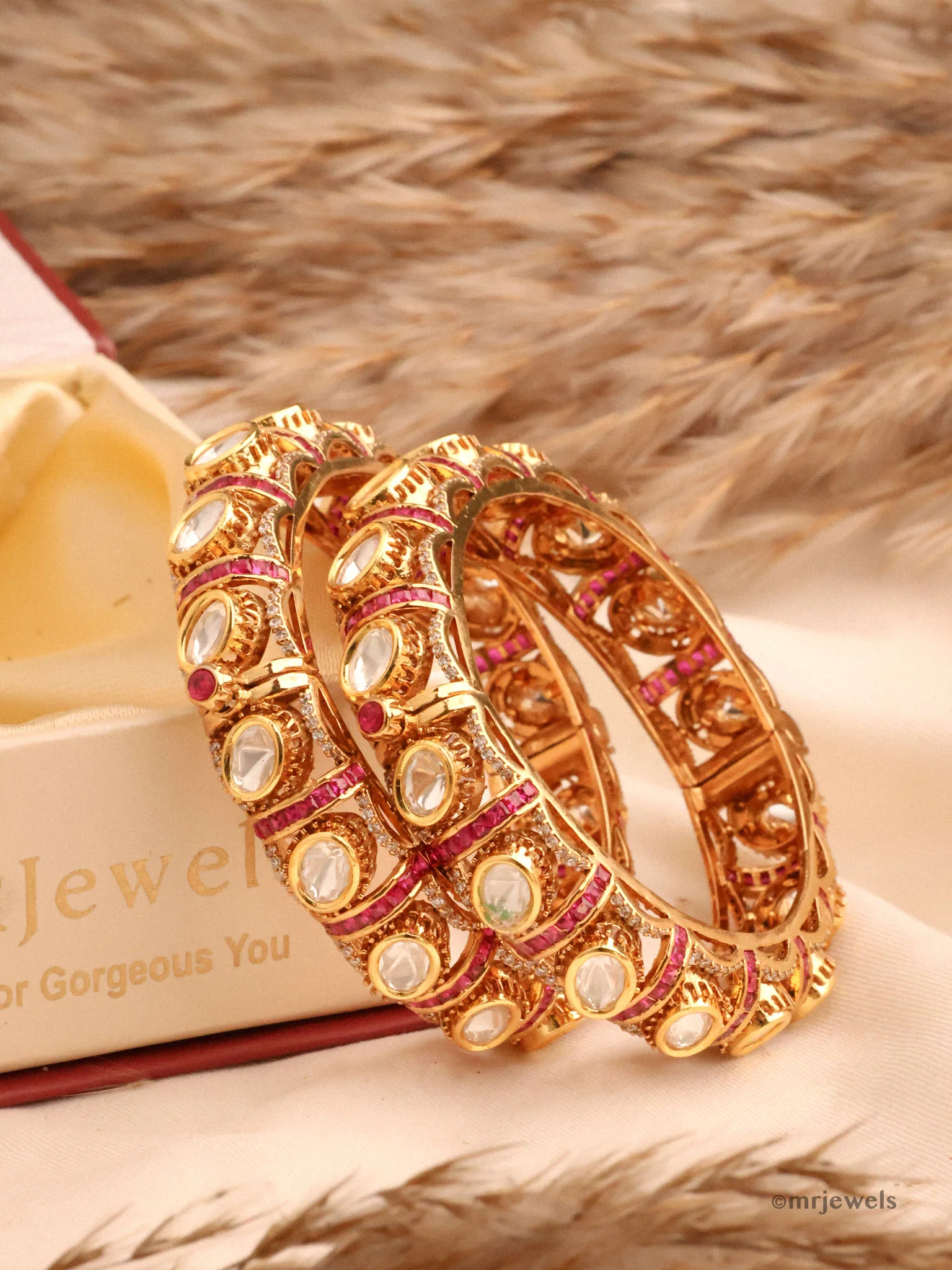 Rajwada Ruby Polki Openable Bangle - Image 2